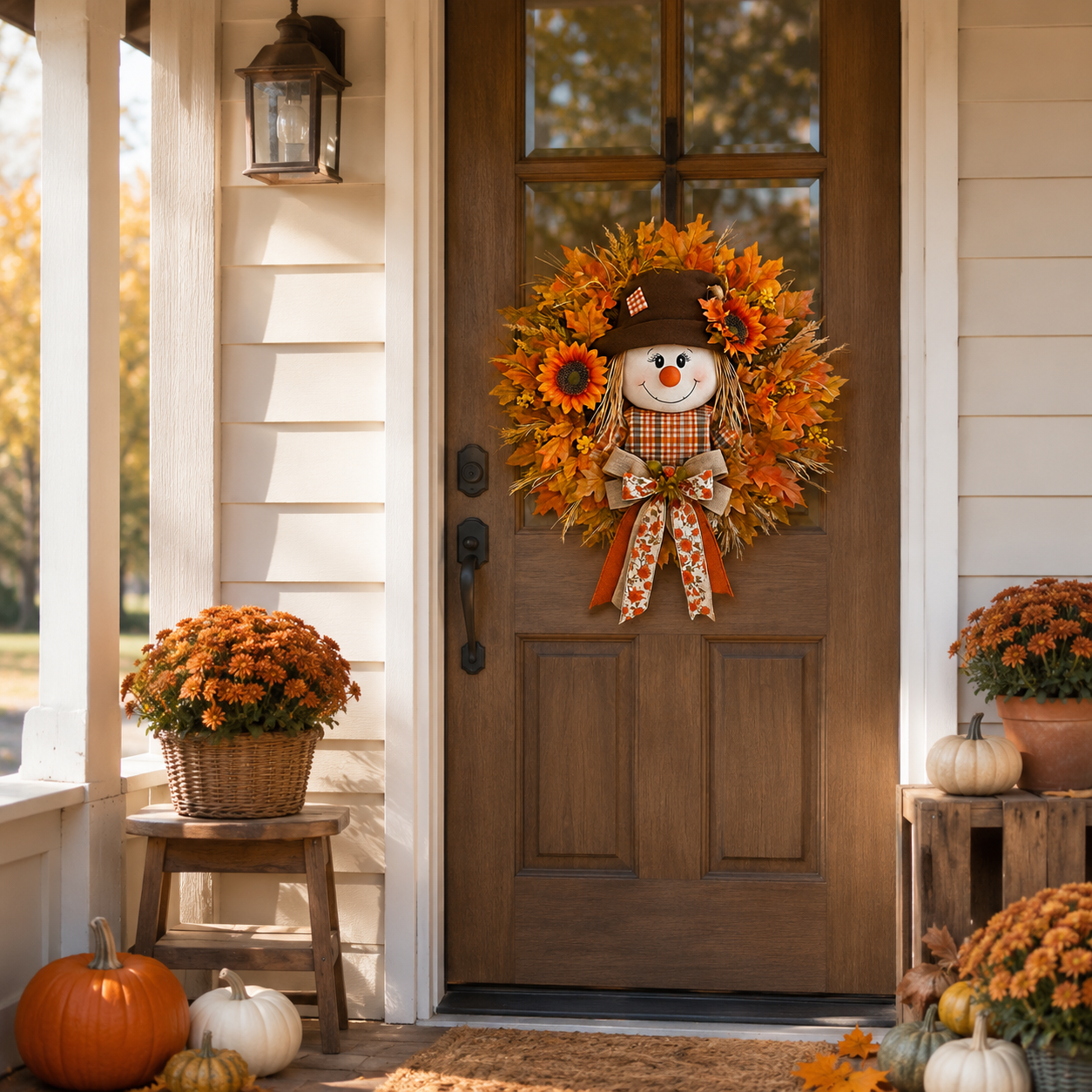 17.7 Inch Autumn Maple Leaf &Sunflower and Scarecrow Wreath