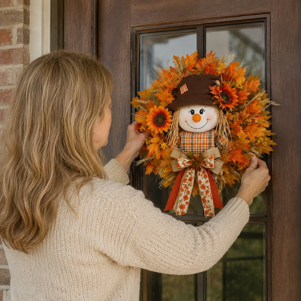 17.7 Inch Autumn Maple Leaf &Sunflower and Scarecrow Wreath