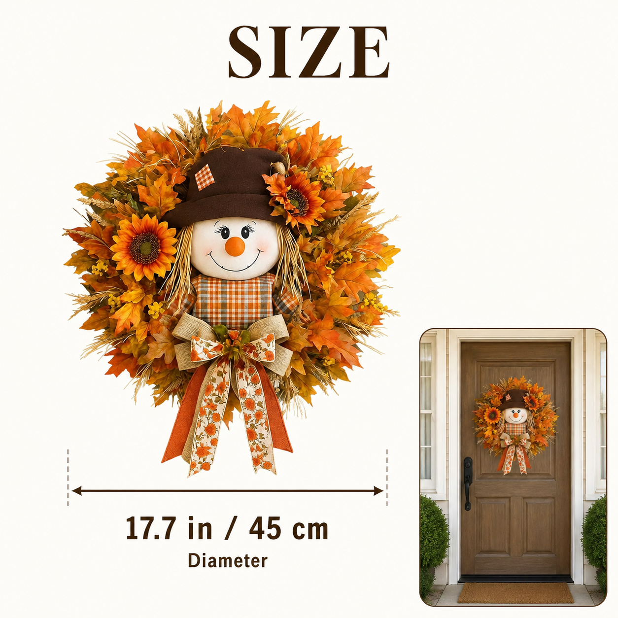 17.7 Inch Autumn Maple Leaf &Sunflower and Scarecrow Wreath