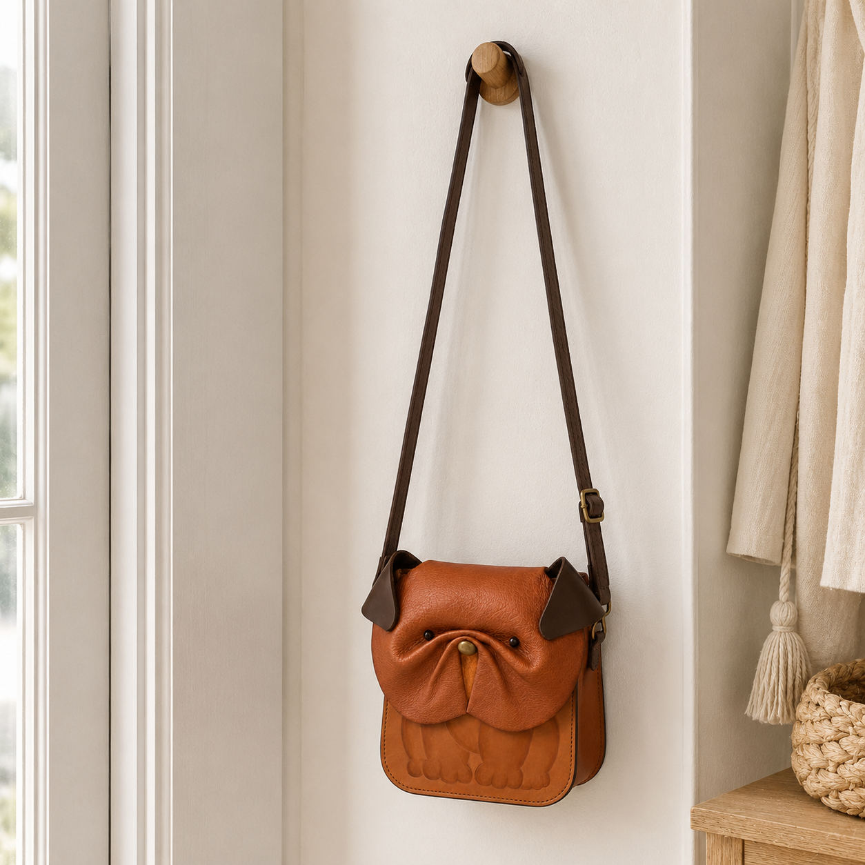 Handcrafted Bulldog Leather Crossbody Bag