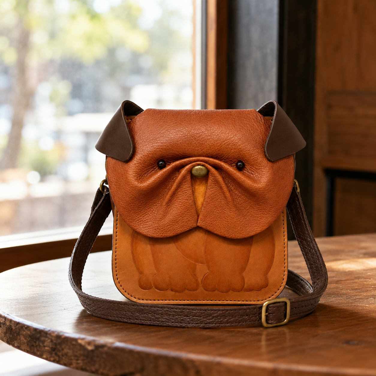 Handcrafted Bulldog Leather Crossbody Bag