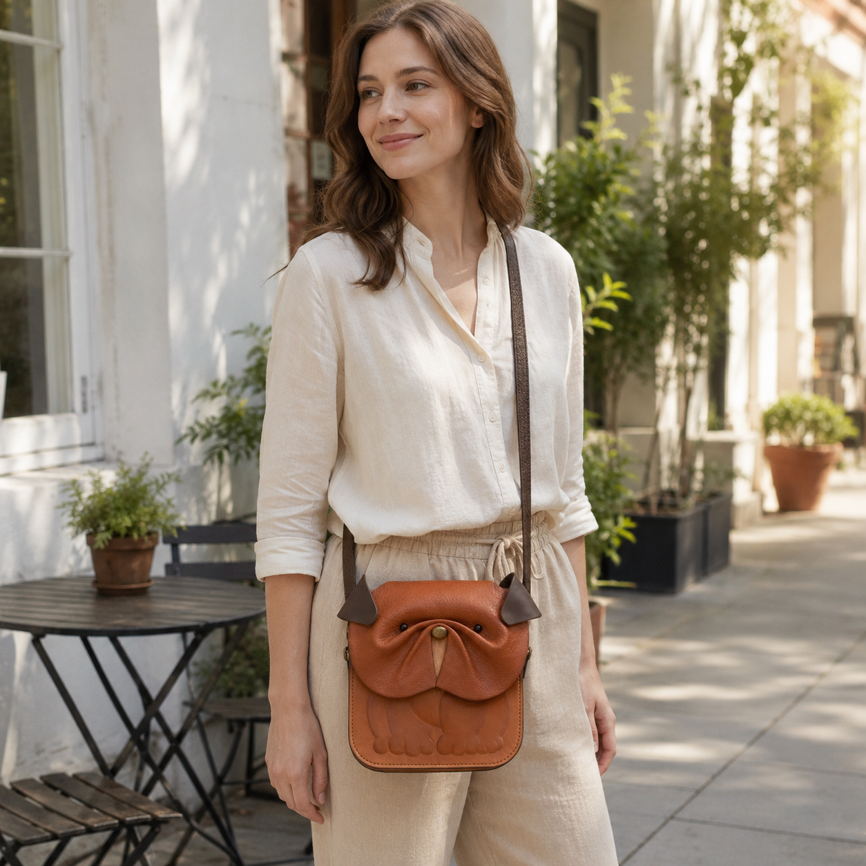 Handcrafted Bulldog Leather Crossbody Bag