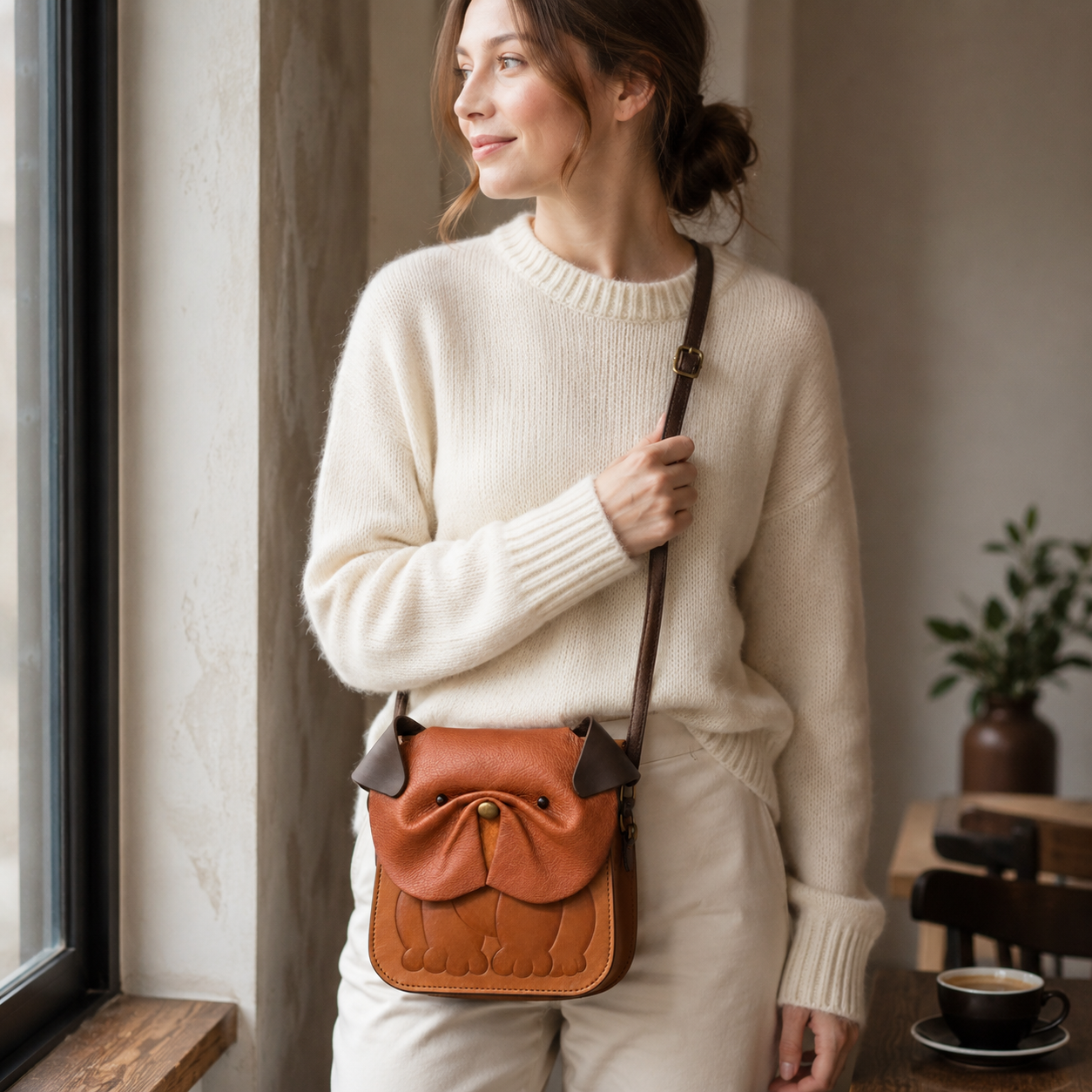 Handcrafted Bulldog Leather Crossbody Bag