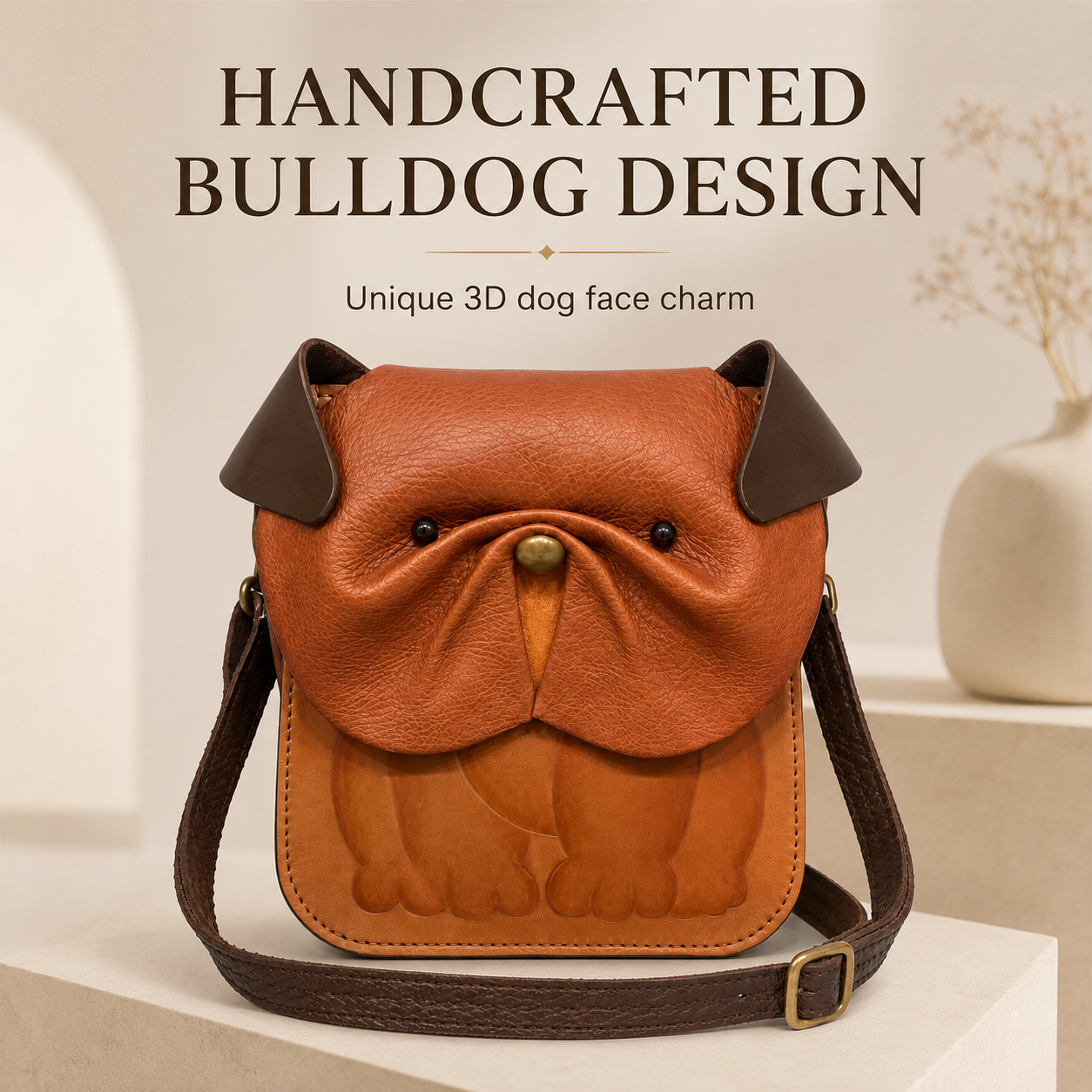 Handcrafted Bulldog Leather Crossbody Bag