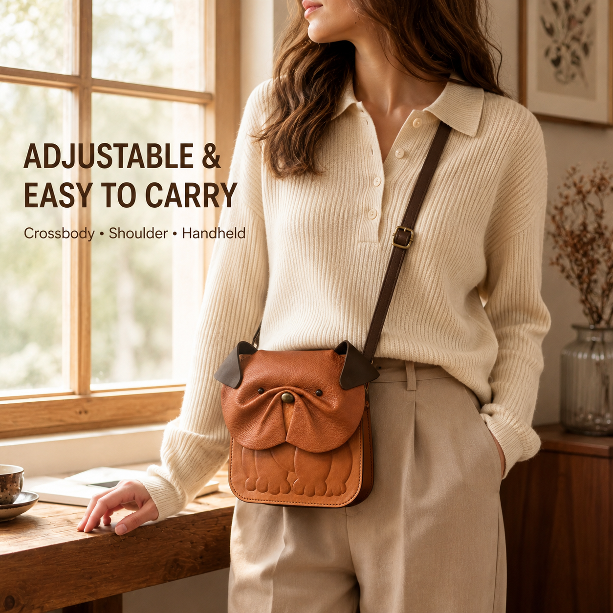 Handcrafted Bulldog Leather Crossbody Bag