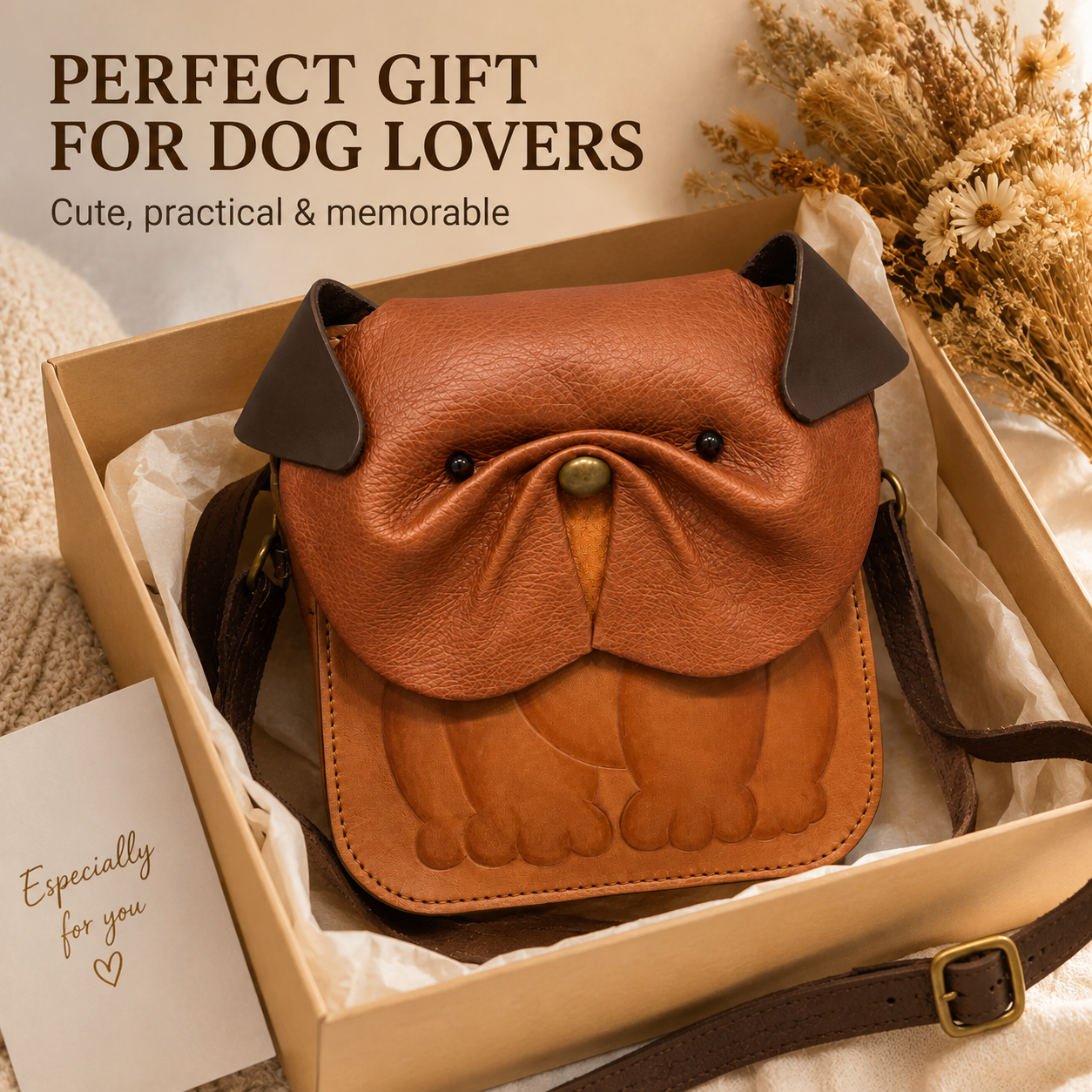 Handcrafted Bulldog Leather Crossbody Bag