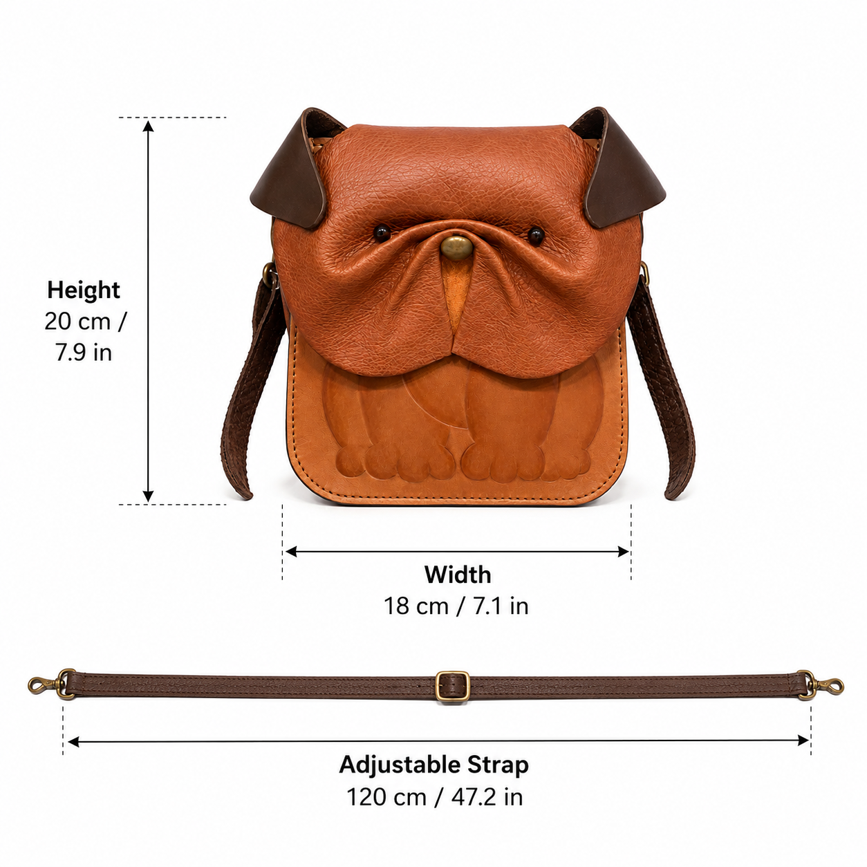 Handcrafted Bulldog Leather Crossbody Bag