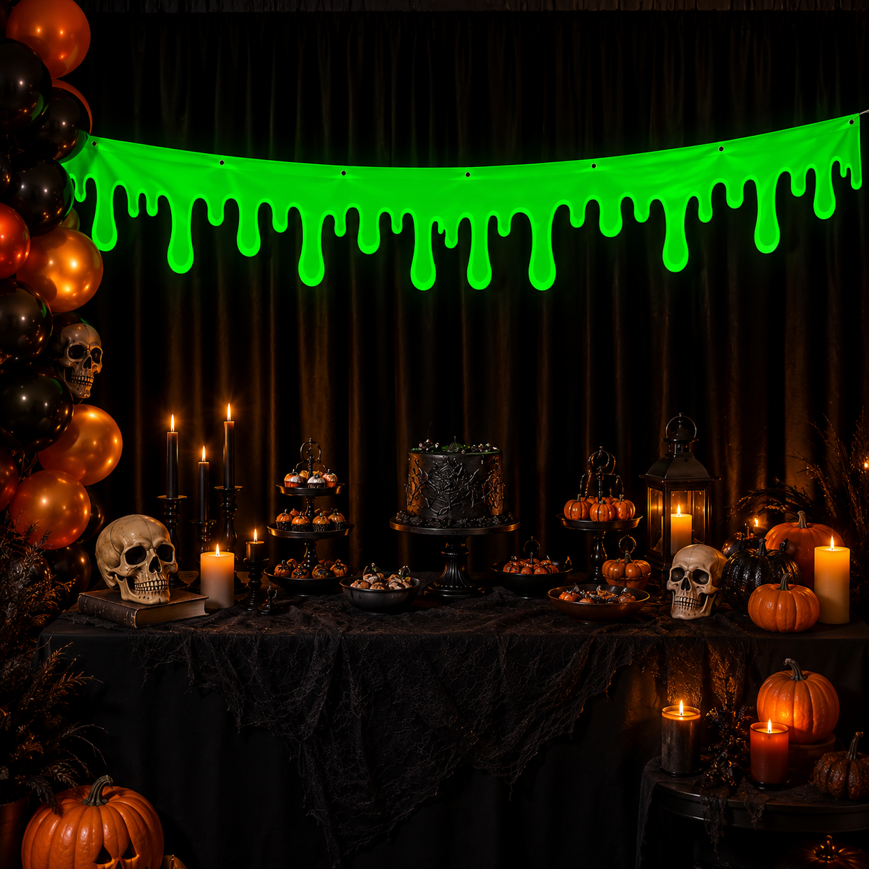 Halloween Neon Green Slime Banner, 19.6 x 79 Inch Glow in the Dark Dripping Slime Party Banner