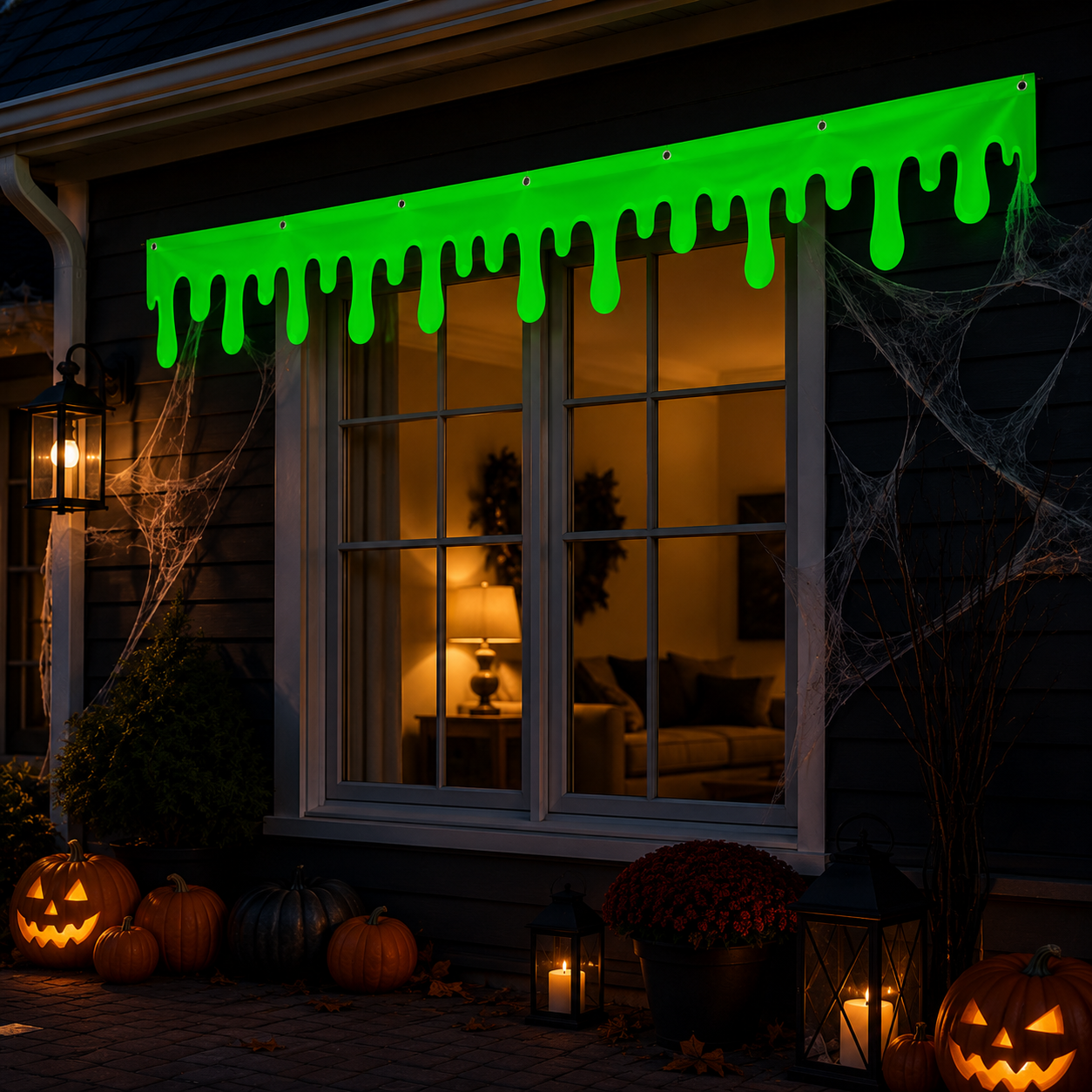 Halloween Neon Green Slime Banner, 19.6 x 79 Inch Glow in the Dark Dripping Slime Party Banner