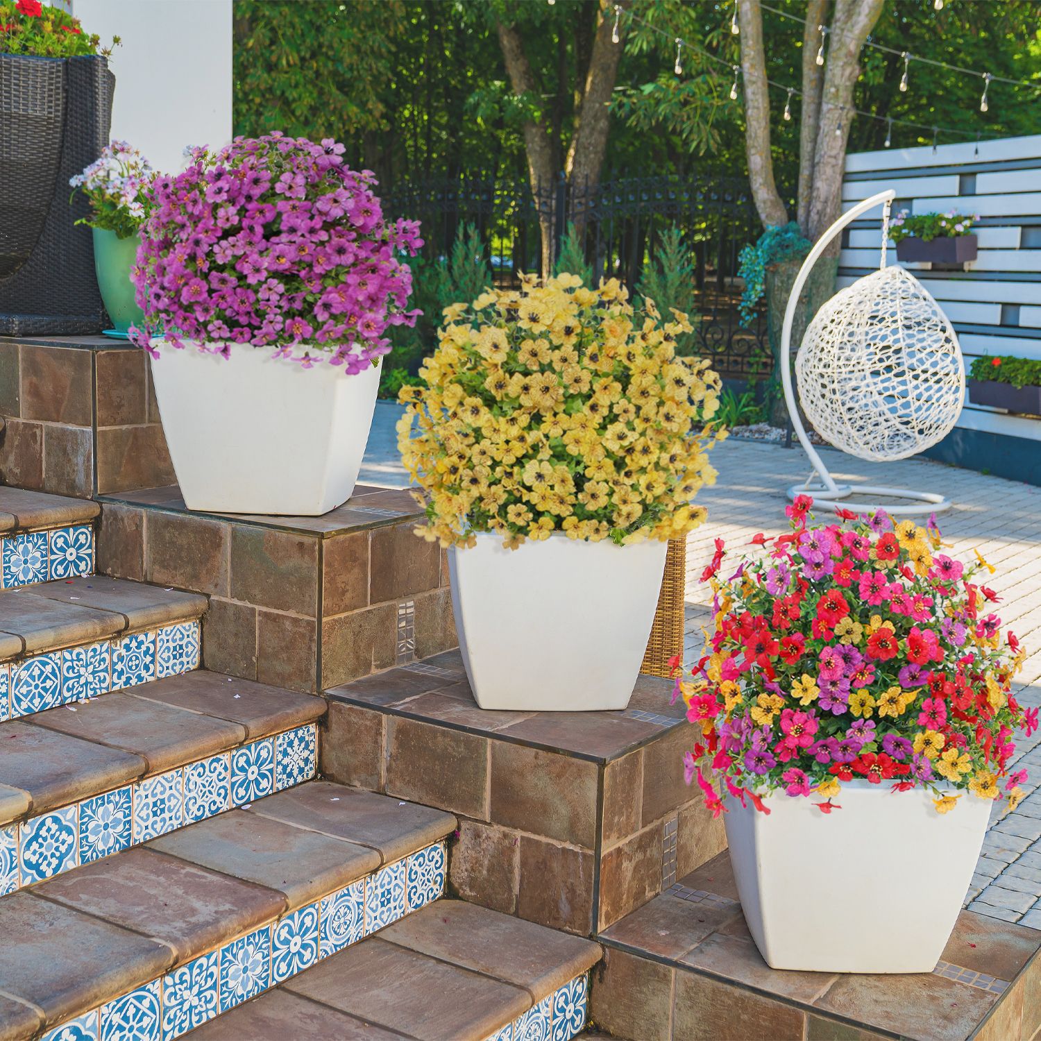 Artificial Boxwood Topiary Ball with Violet Flowers & Ground Spikes