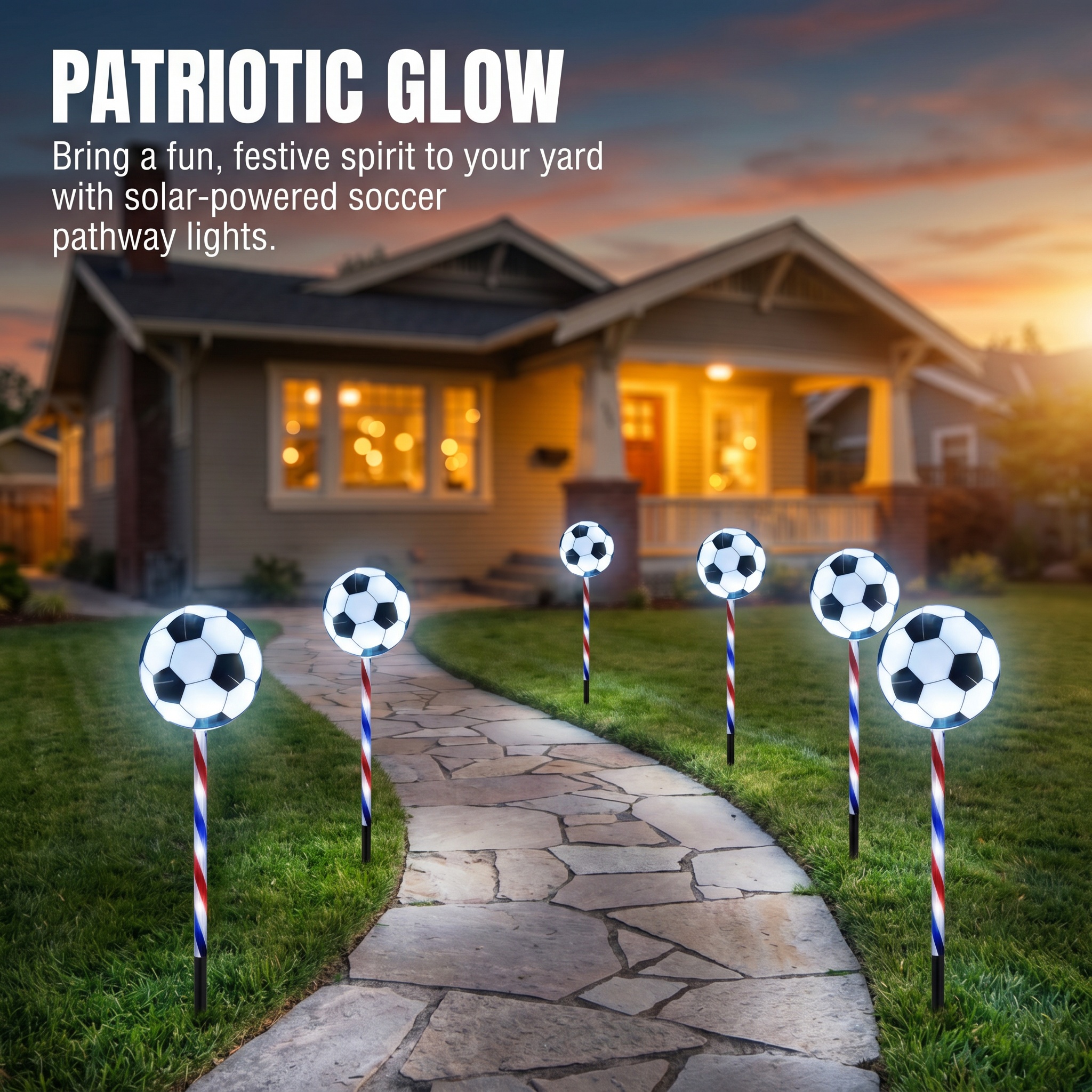 4th of July Outdoor Solar Soccer Pathway Lights