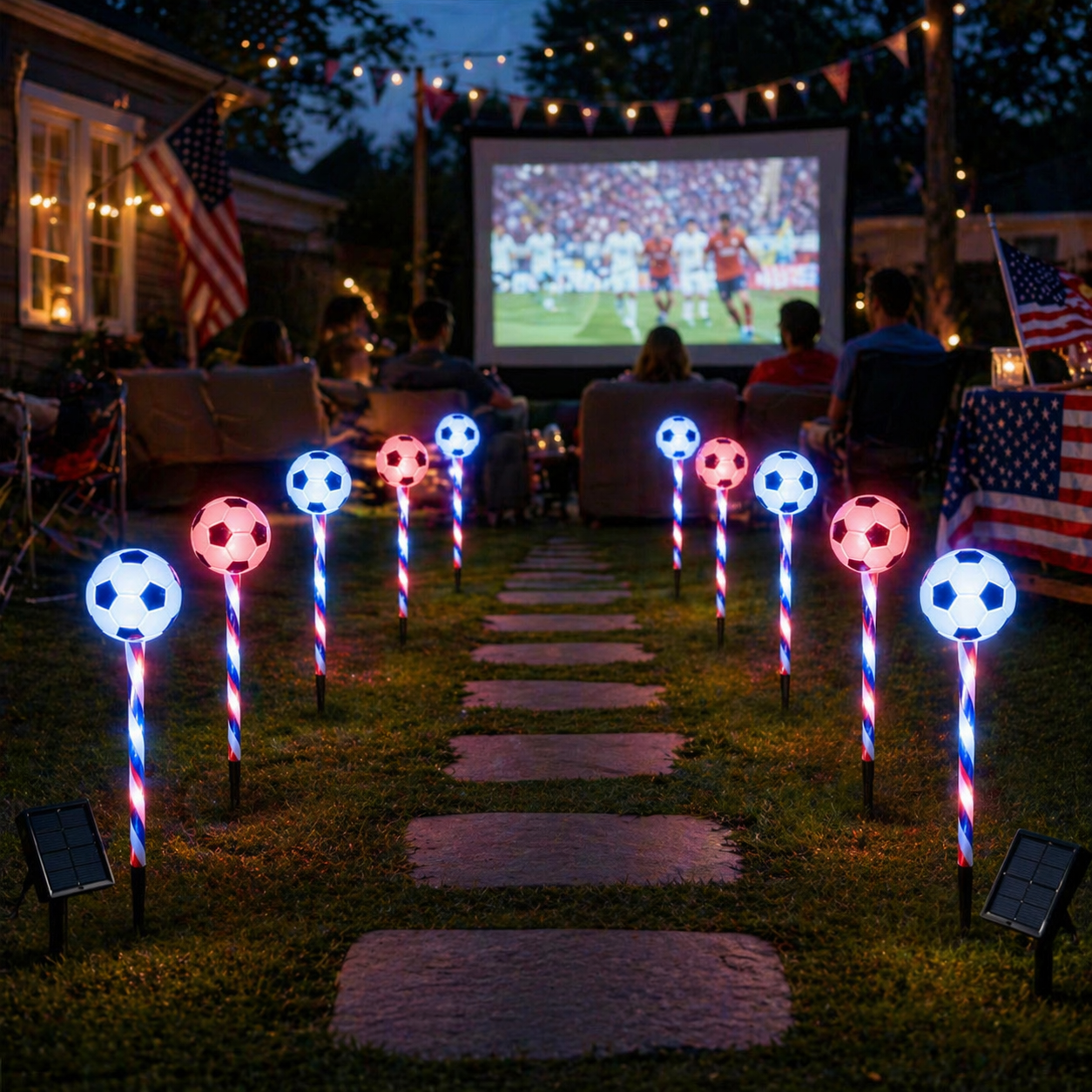 4th of July Outdoor Solar Soccer Pathway Lights