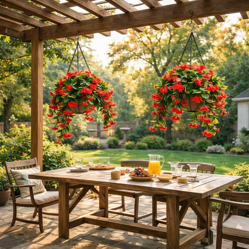 Set of 2 Faux Crepe Myrtle Hanging Baskets – UV Resistant Artificial Flower Planters with Coconut Liner & Metal Chain