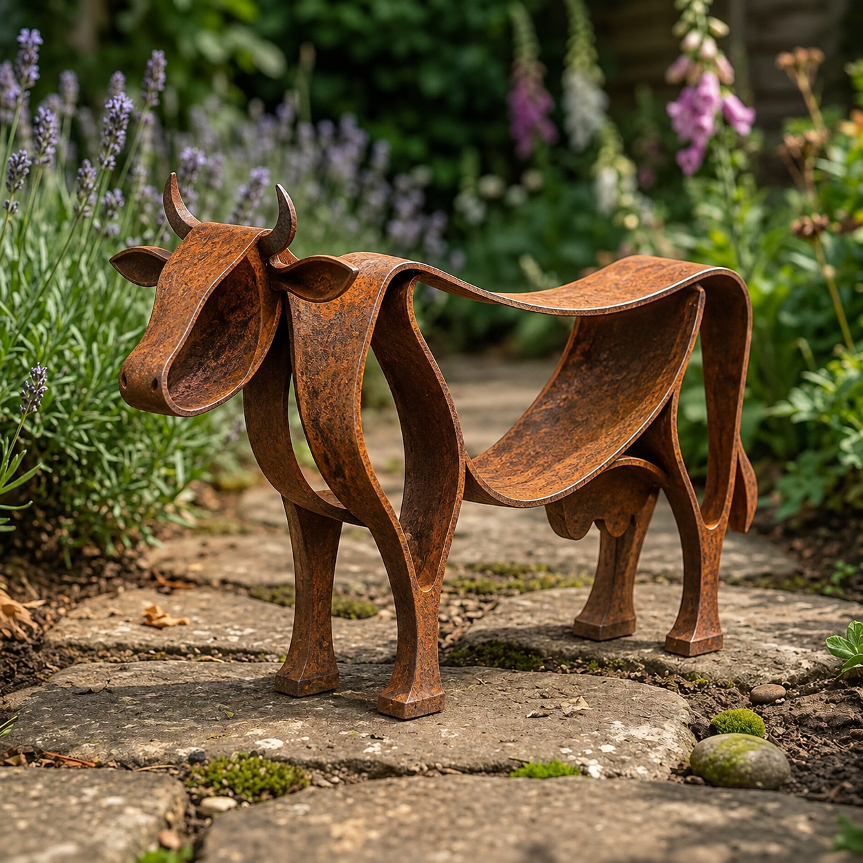 Rustic Metal Horse & Cow Sculpture