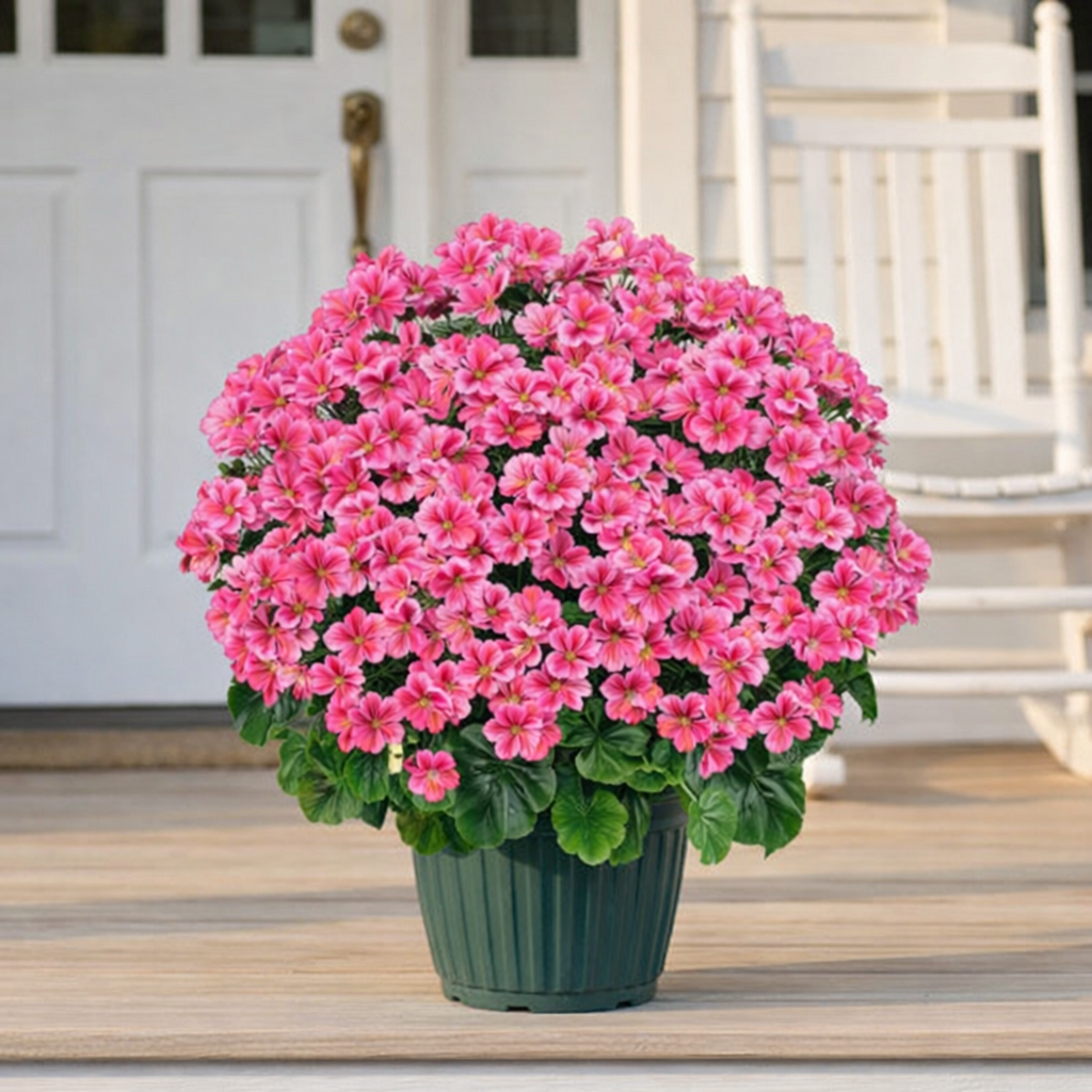 Artificial Geranium Bush – 20 Inch Outdoor Potted Artificial Plant for Front Porch