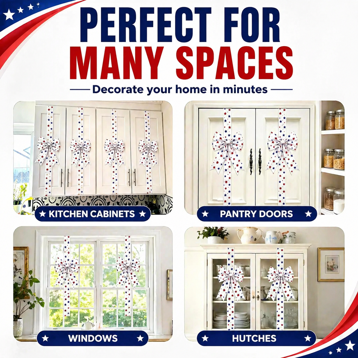 Independence Day & Memorial Day Cabinet Door Patriotic Bow Ribbons