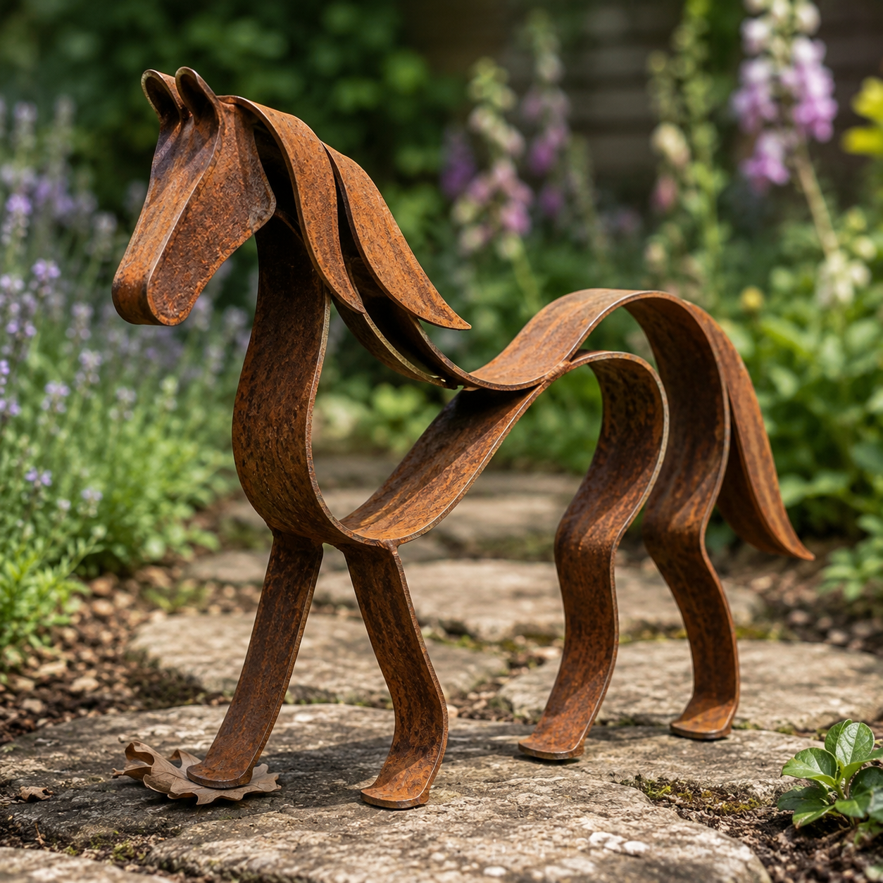 Rustic Metal Horse & Cow Sculpture