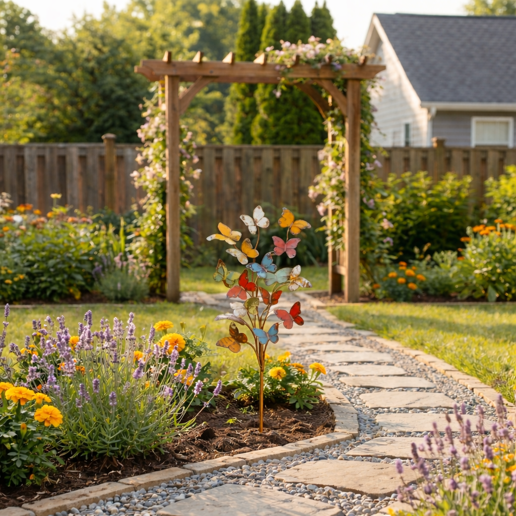 Multicolored Metal Butterfly Garden Stake