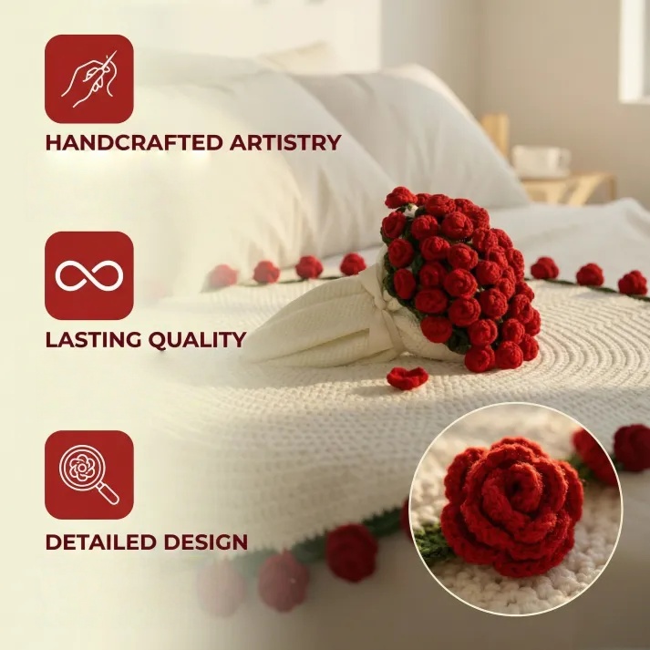 Handmade Crochet Rose Flower Bouquet Blanket