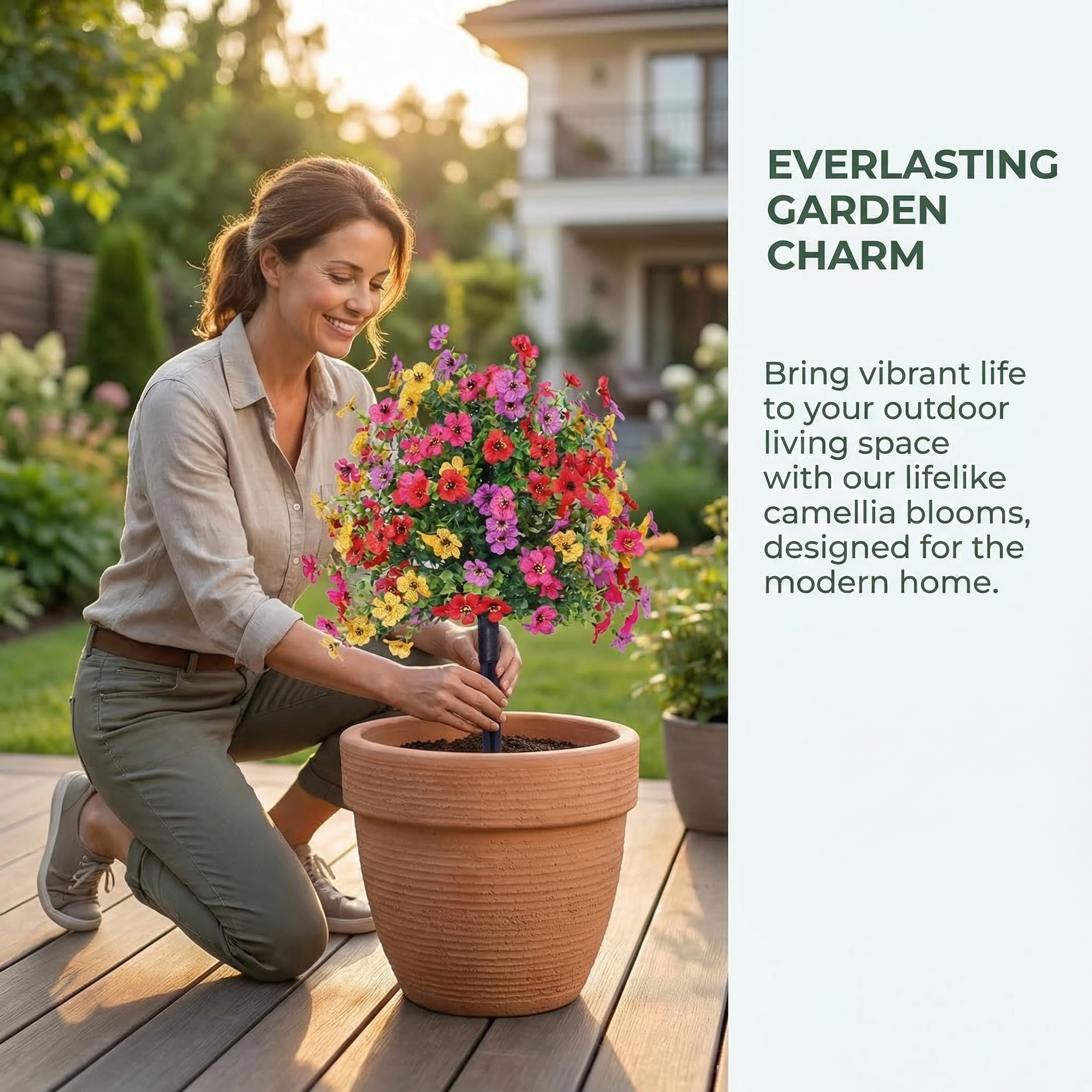 Artificial Boxwood Topiary Ball with Violet Flowers & Ground Spikes