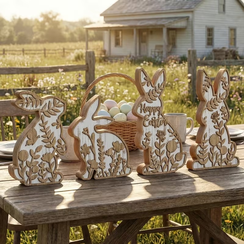 Easter Rabbit Table Wooden Signboard Decorative