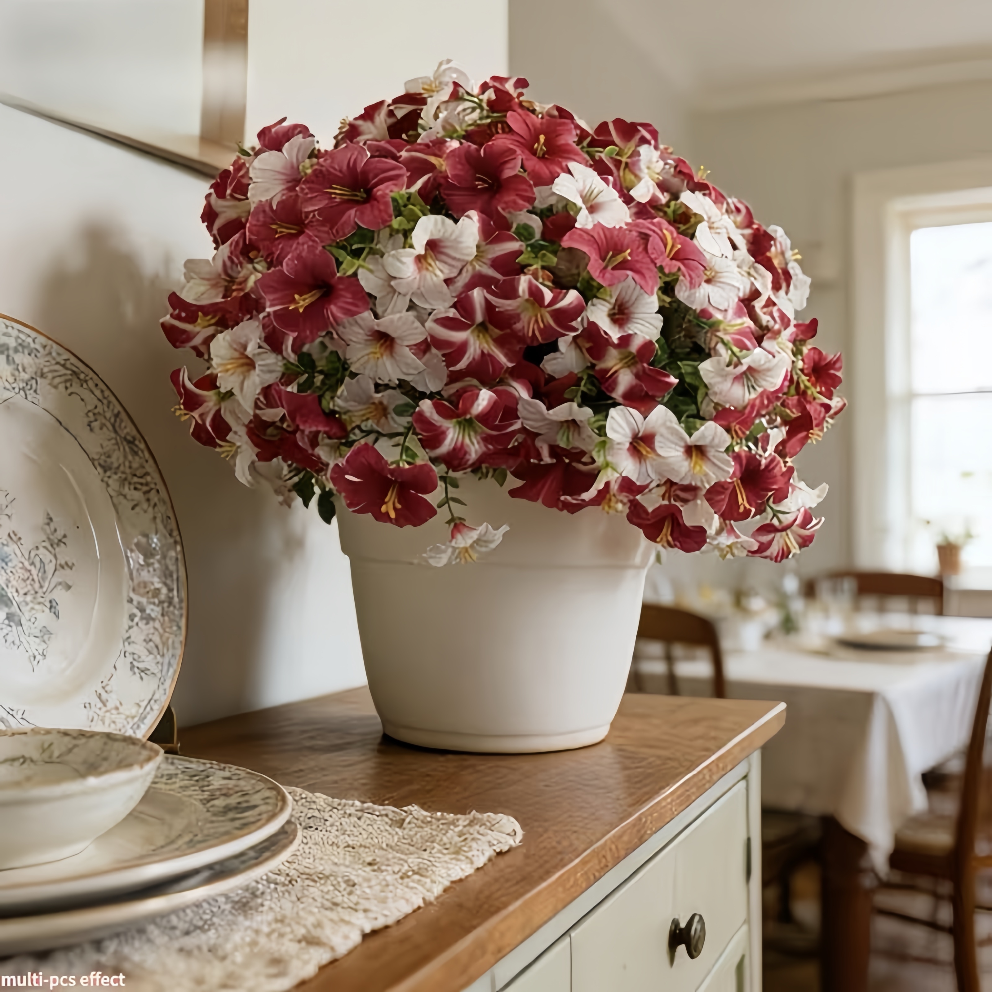 6 Bundles Artificial UV Resistant Eucalyptus Petunia Flowers