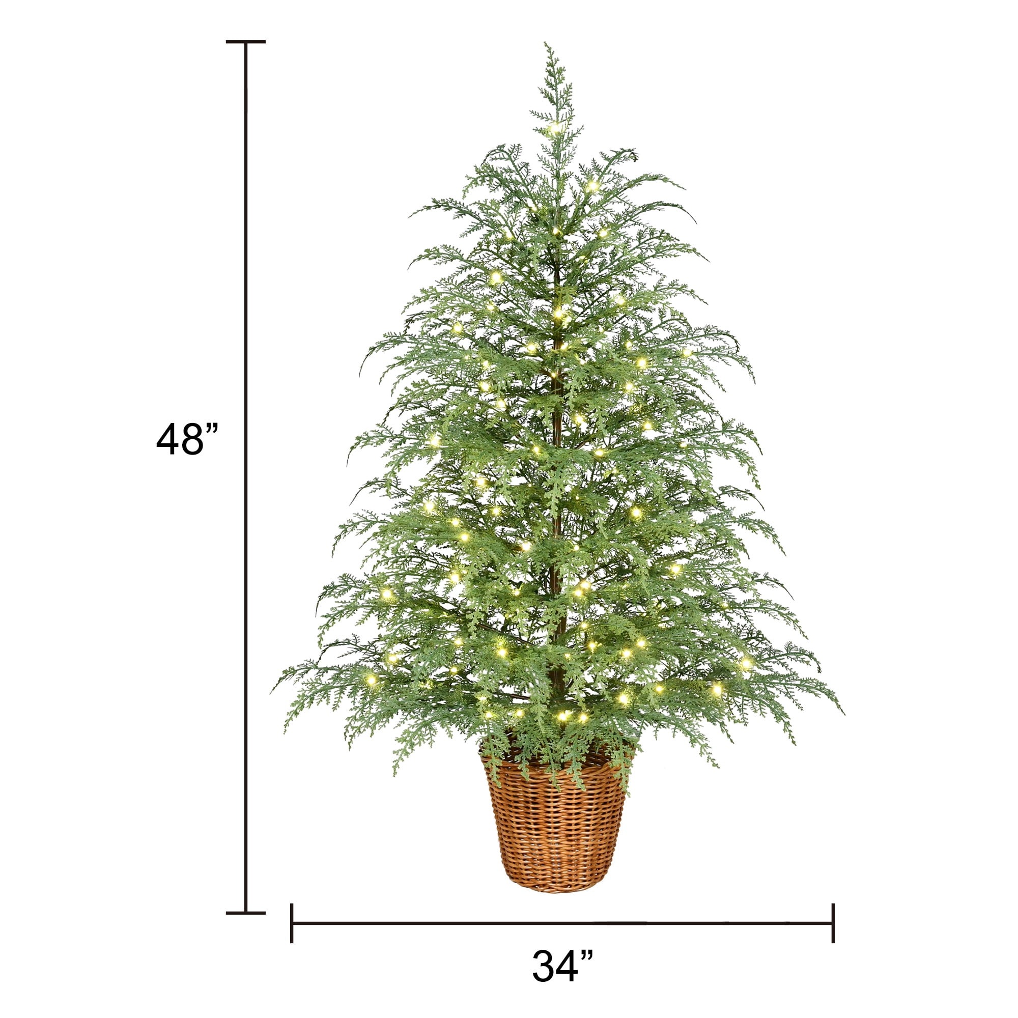 🎄Early Christmas Sale🔥 Pre-Lit Green Cypress Artificial Christmas Tree With Woven Basket And Timer