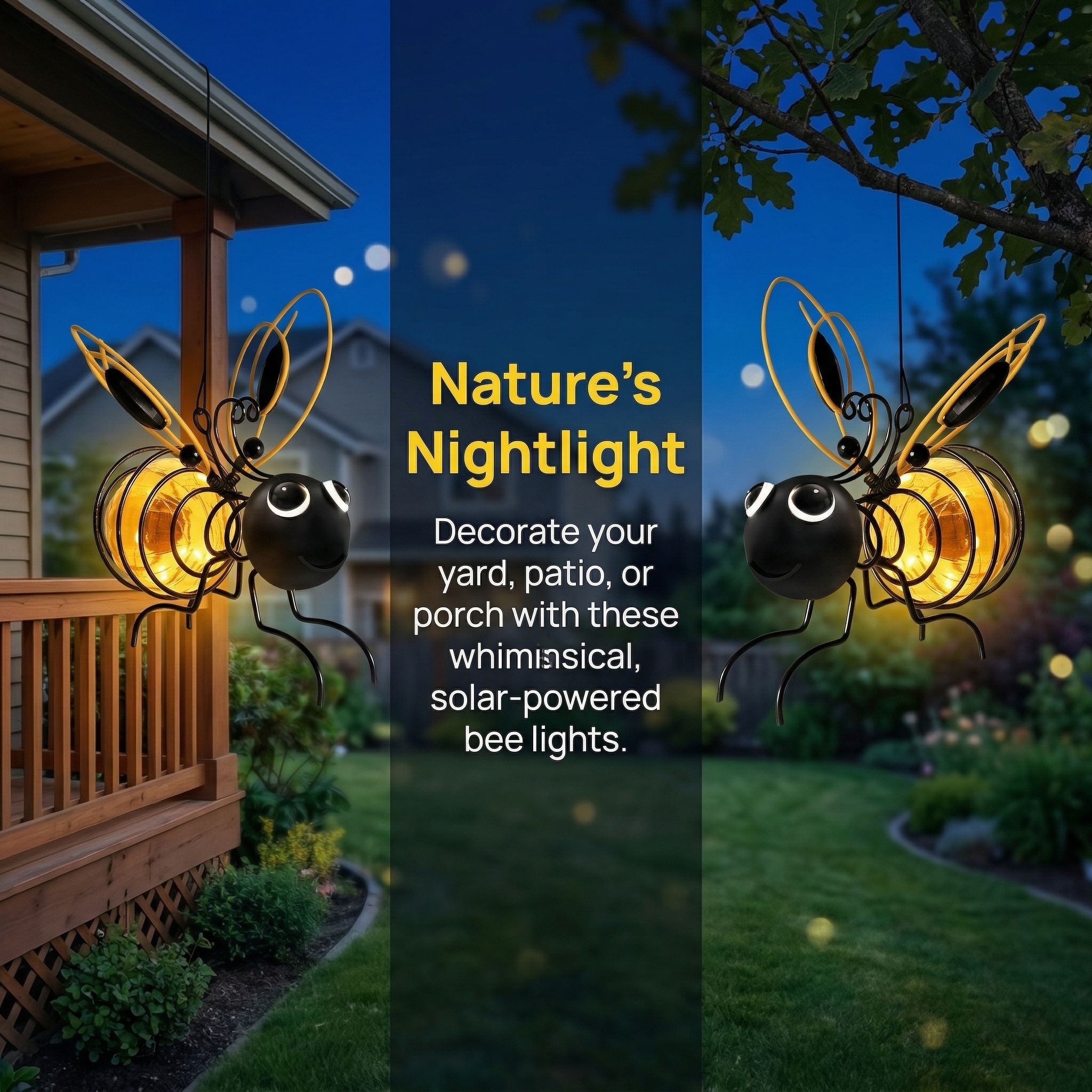 Hanging Bee Solar Light Decor for Outside
