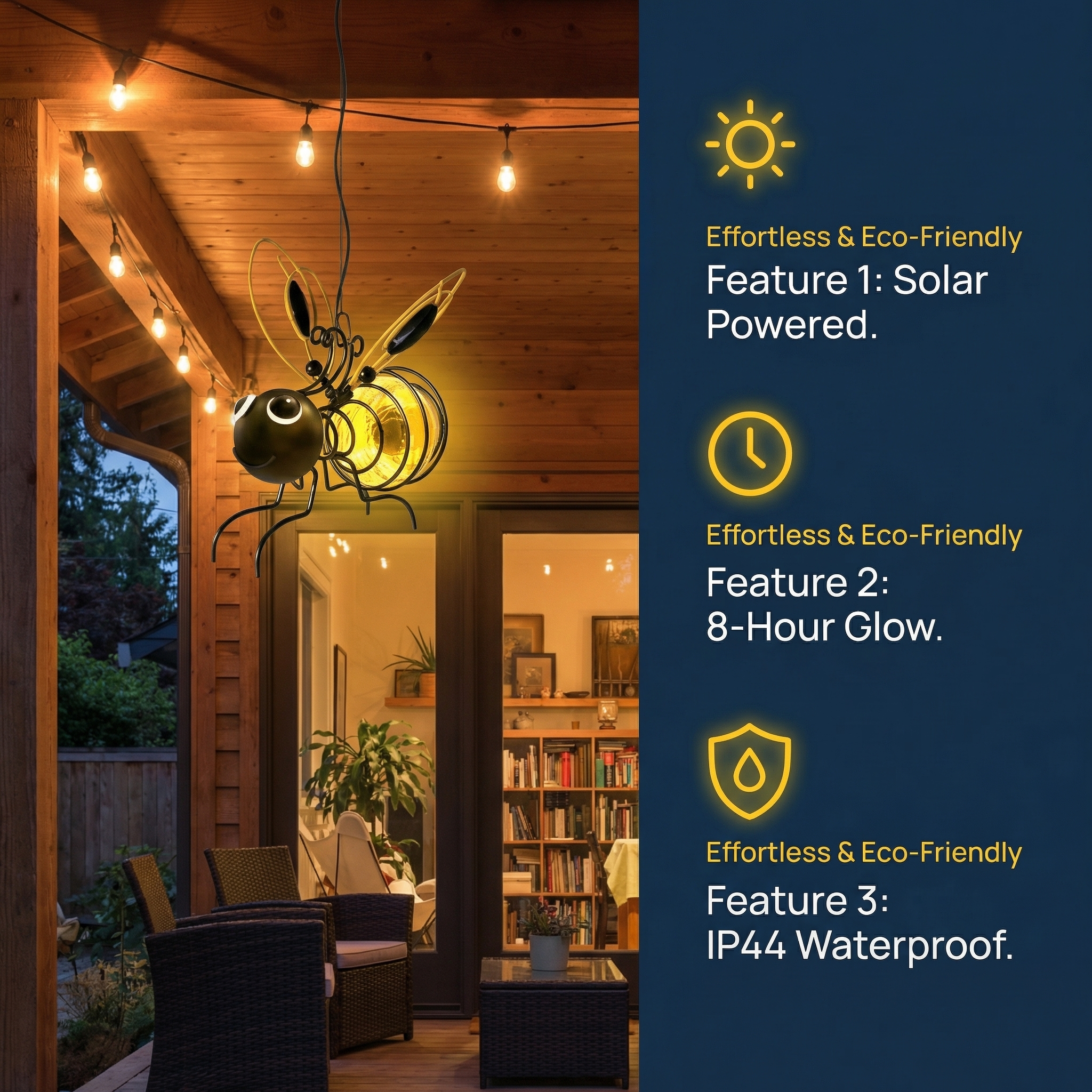 Hanging Bee Solar Light Decor for Outside