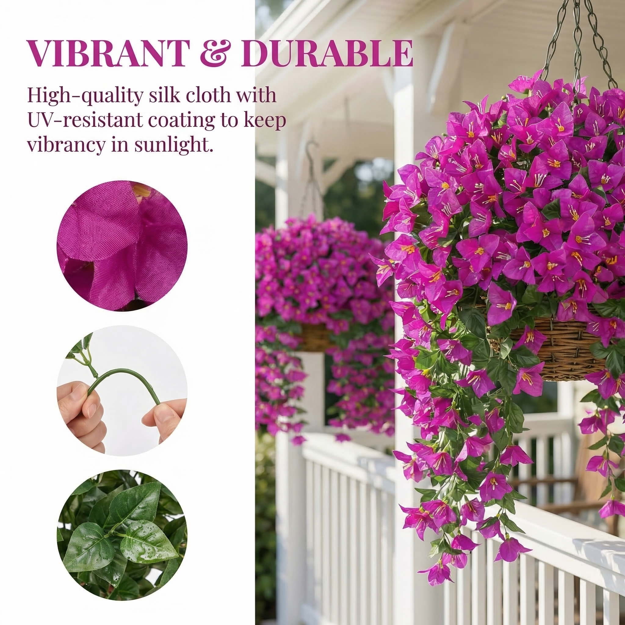 Artificial Bougainvillea Flowers – Realistic Faux Bougainvillea Vine for Outdoor & Indoor Decoration