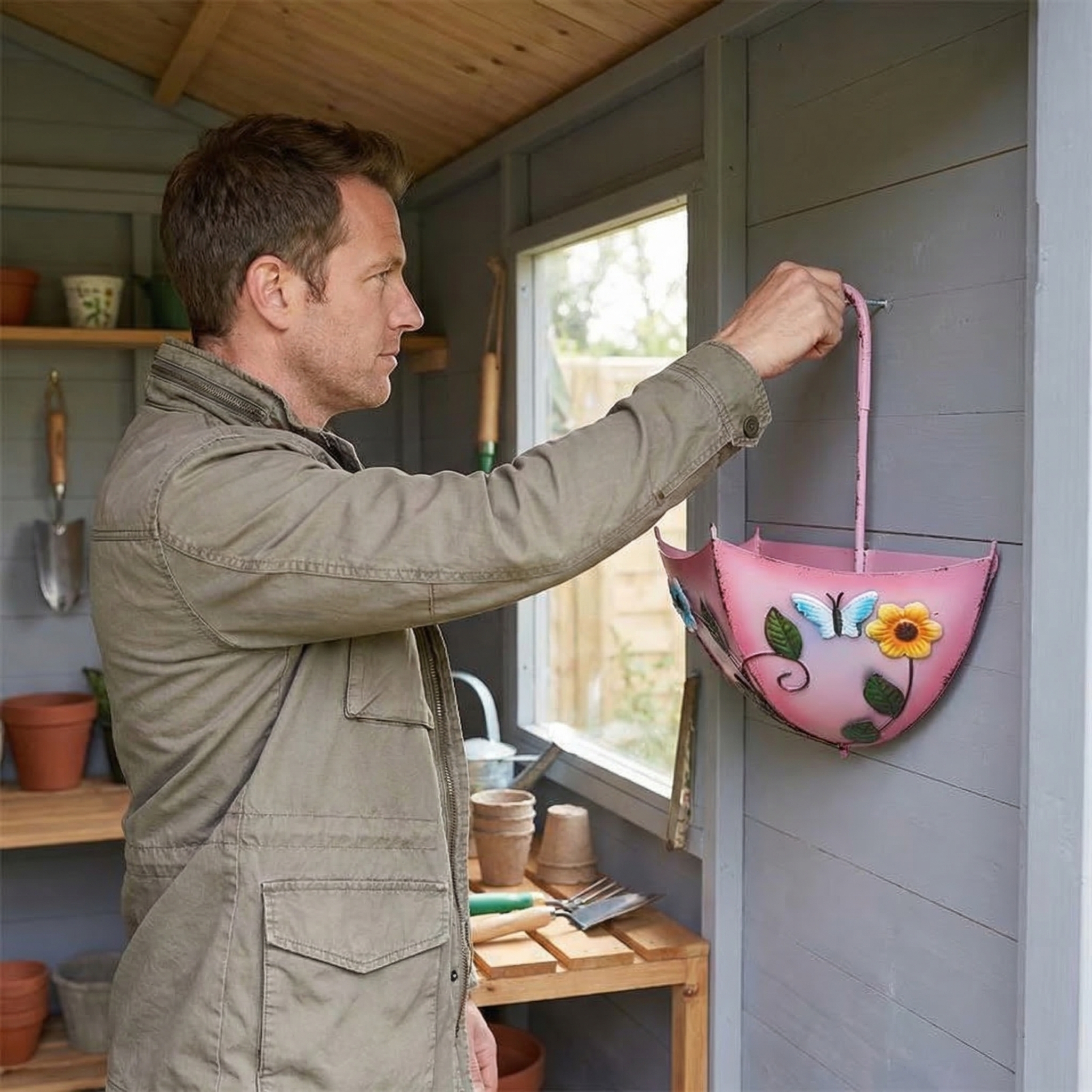 Umbrella-Shaped Wall Planter with Rotatable Handle & Drainage