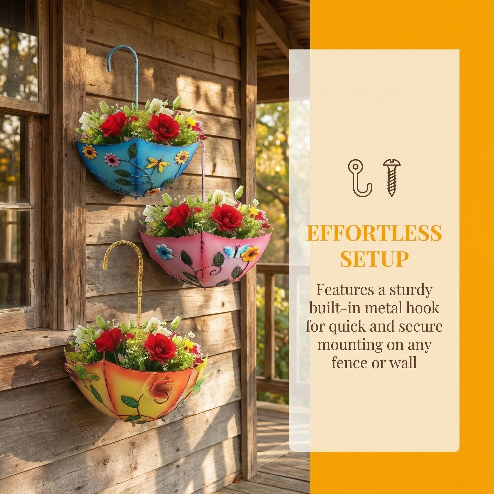 Umbrella-Shaped Wall Planter with Rotatable Handle & Drainage