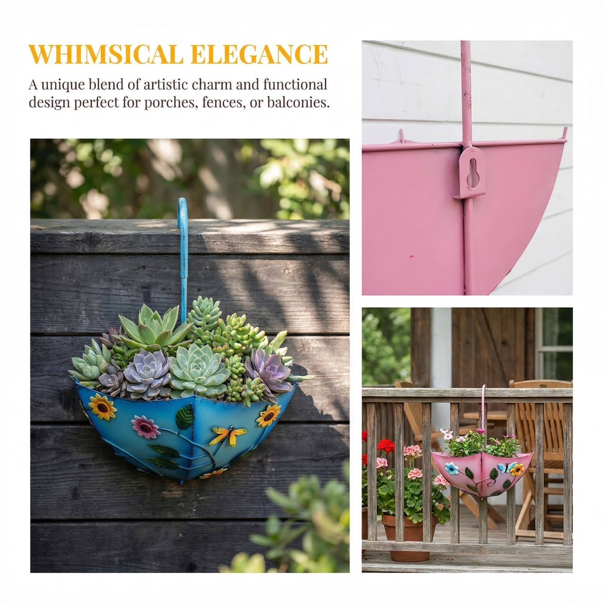 Umbrella-Shaped Wall Planter with Rotatable Handle & Drainage