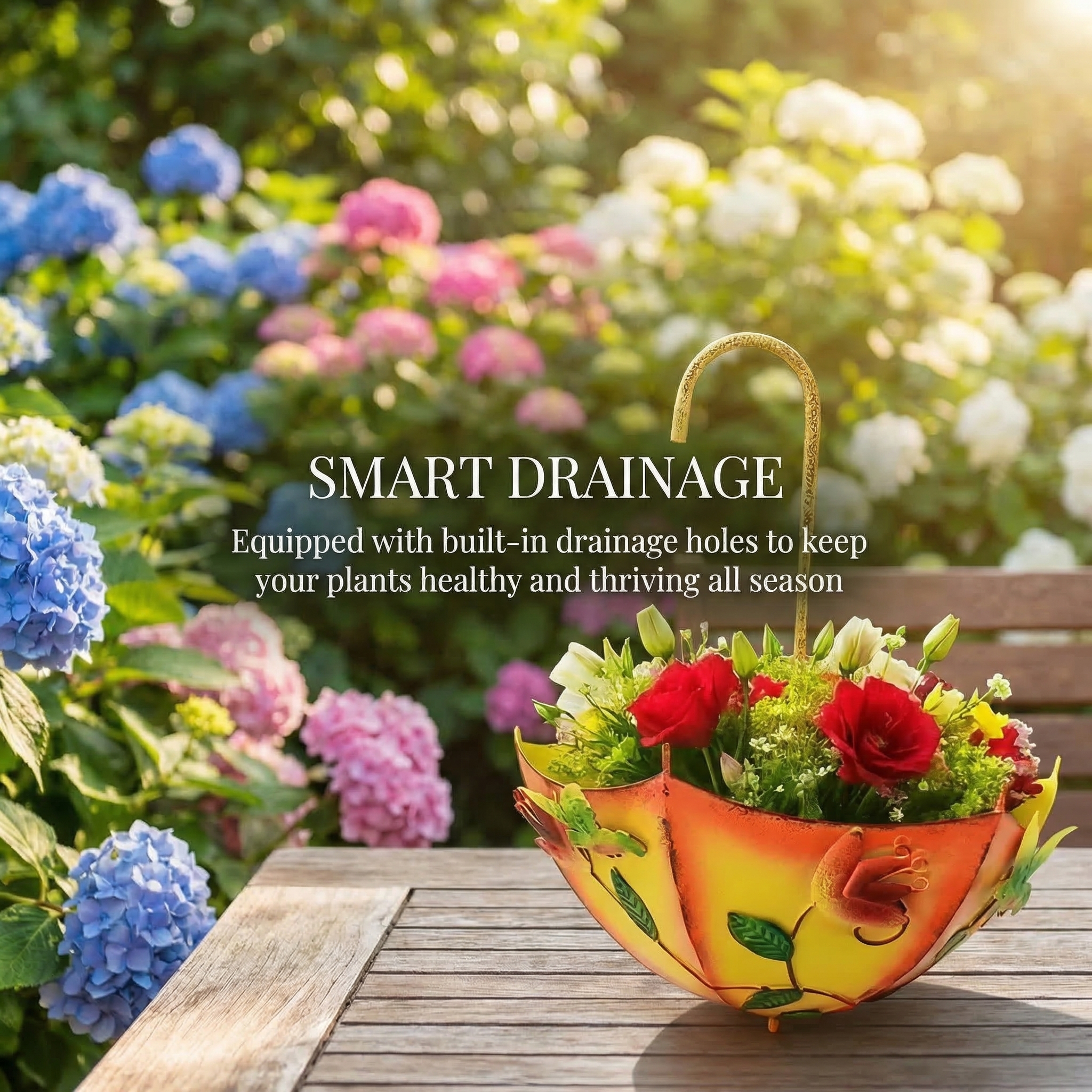 Umbrella-Shaped Wall Planter with Rotatable Handle & Drainage