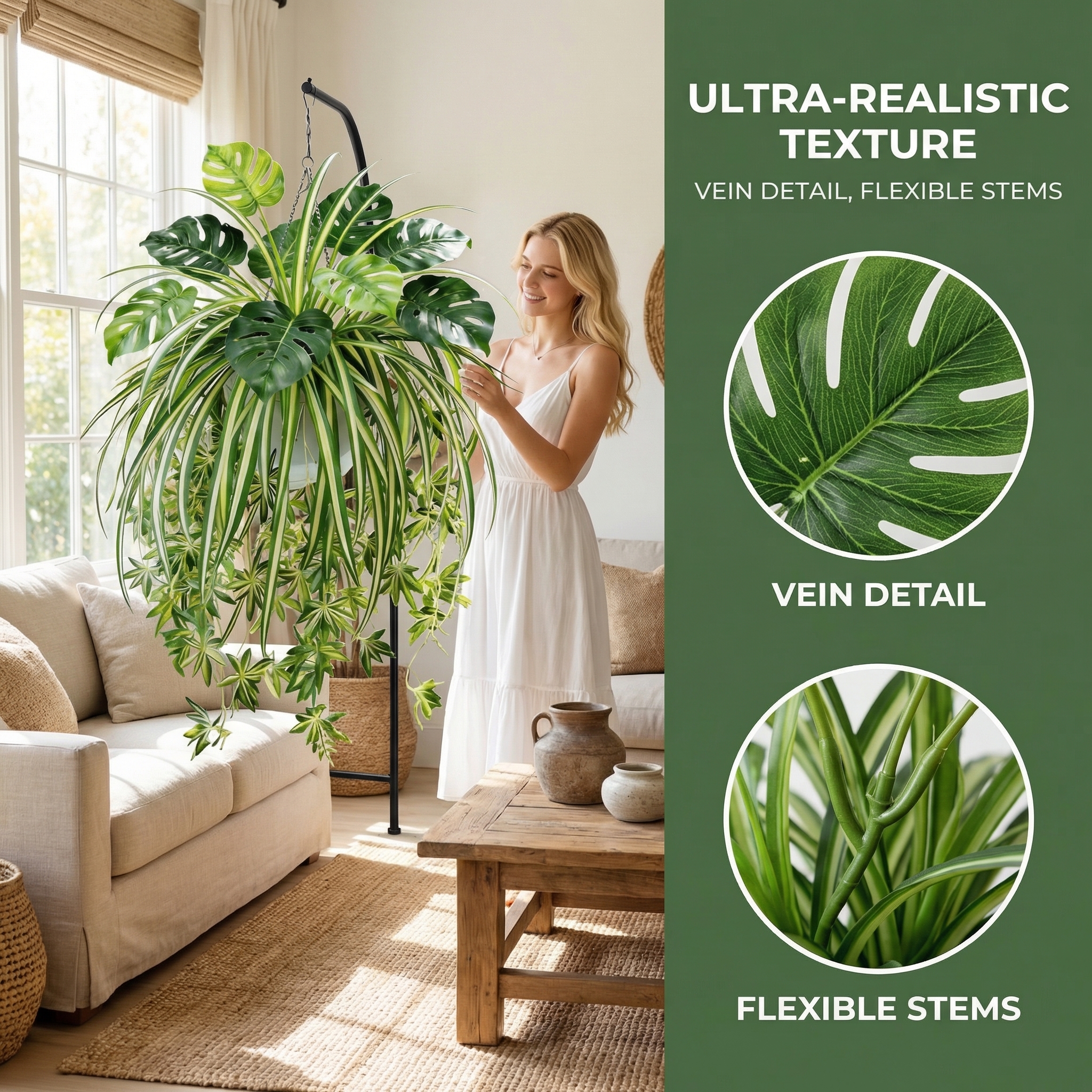 Spring Special Artificial Plant Combination Hanging Basket - 9 Turtle Back Leaves + 1 Spider Plant