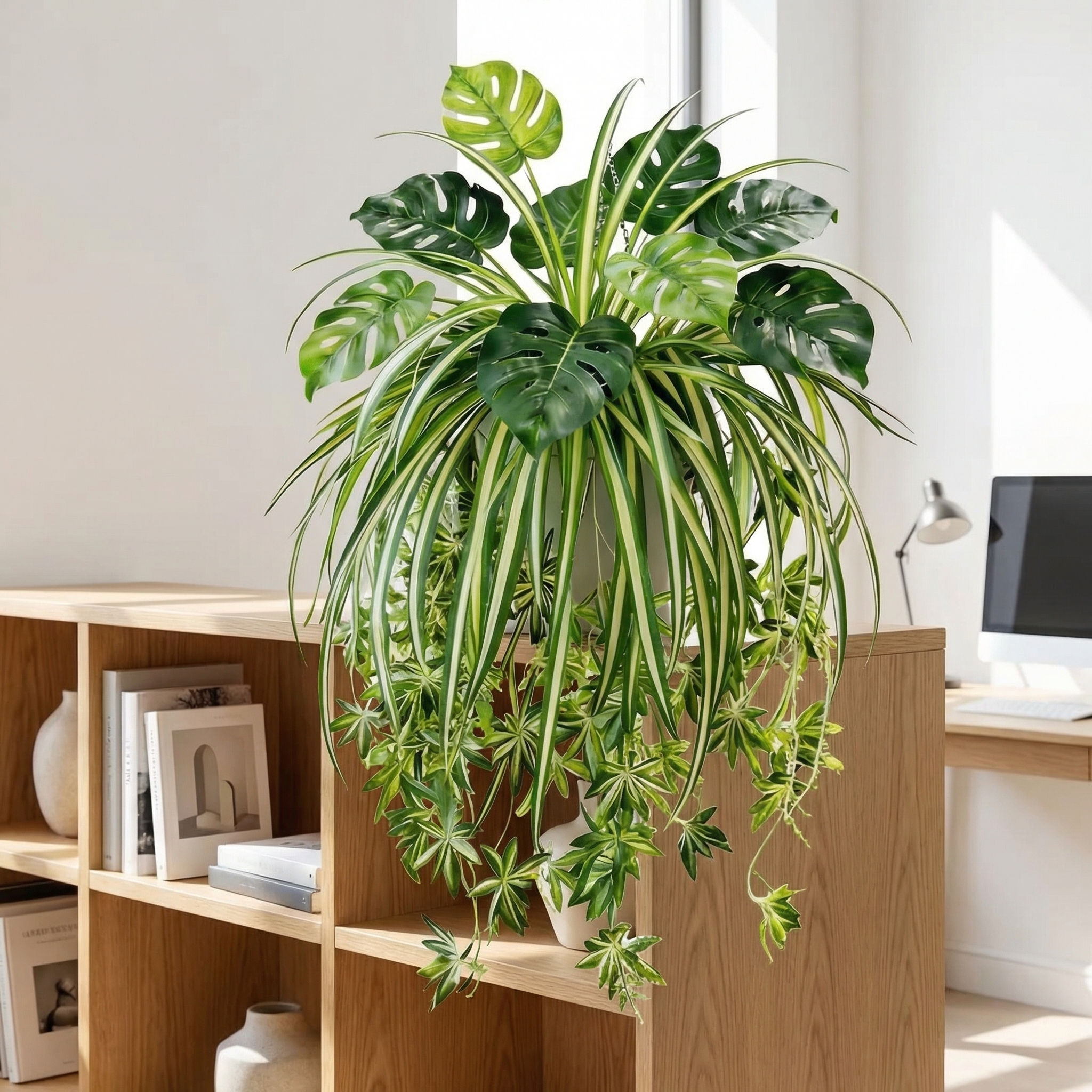 Spring Special Artificial Plant Combination Hanging Basket - 9 Turtle Back Leaves + 1 Spider Plant
