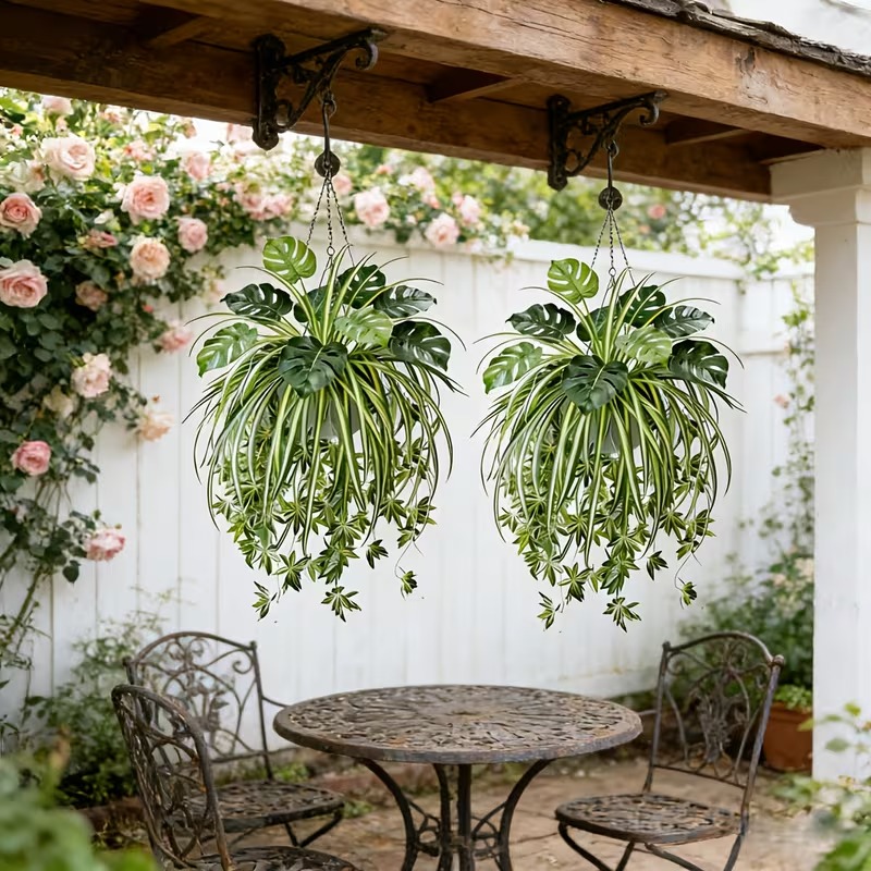 Spring Special Artificial Plant Combination Hanging Basket - 9 Turtle Back Leaves + 1 Spider Plant