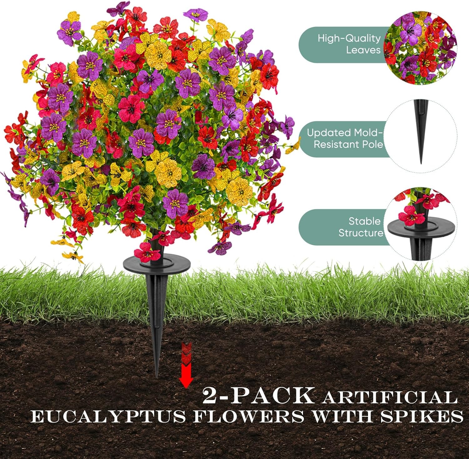 Artificial Boxwood Topiary Ball with Violet Flowers & Ground Spikes