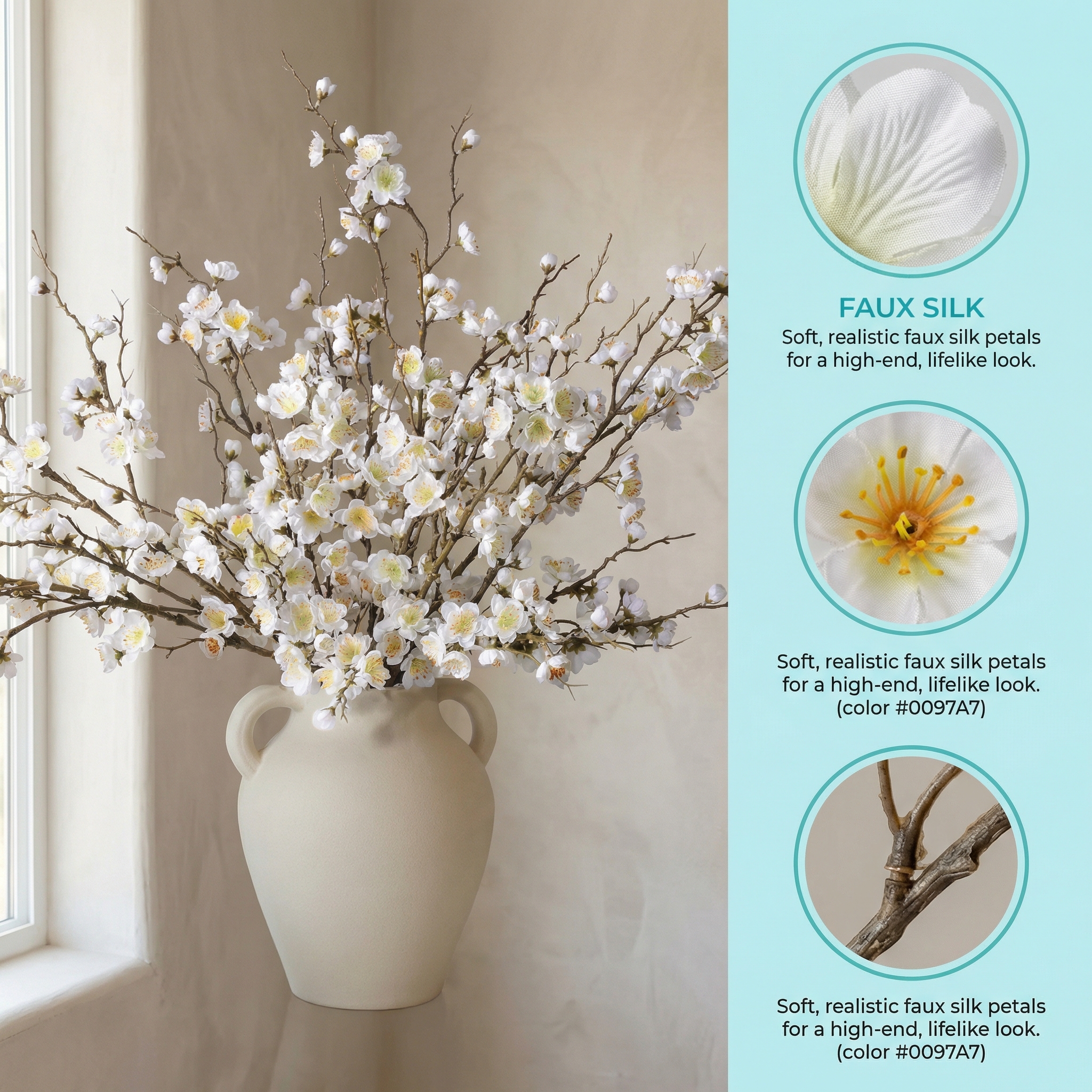 5PCS Artificial Cherry Blossom Branches Spring Indoor Decoration