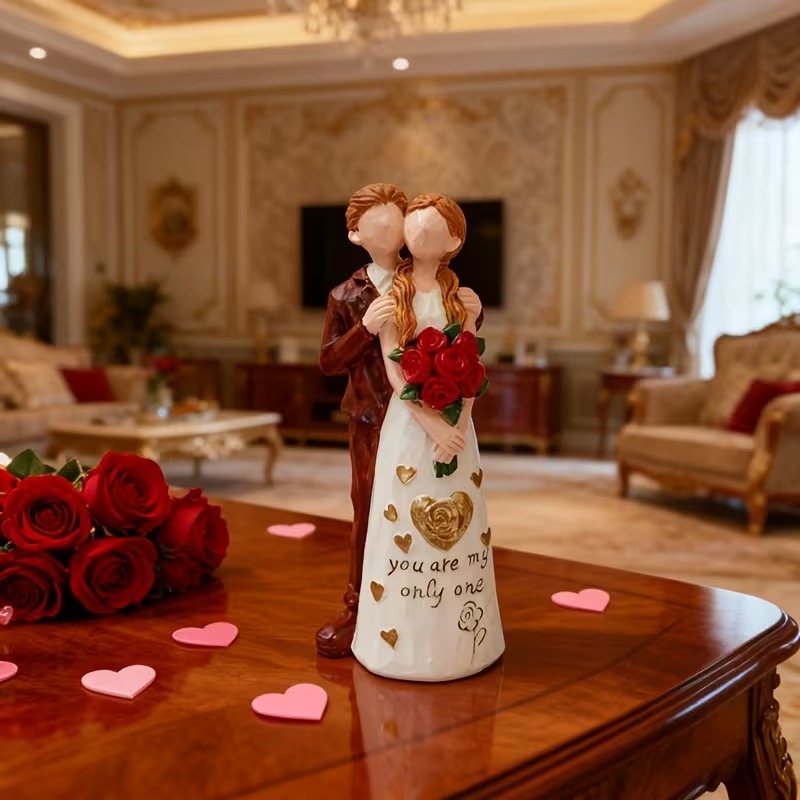 Valentine'S Day Sculpted Hand-Painted Romantic Couple Figurine