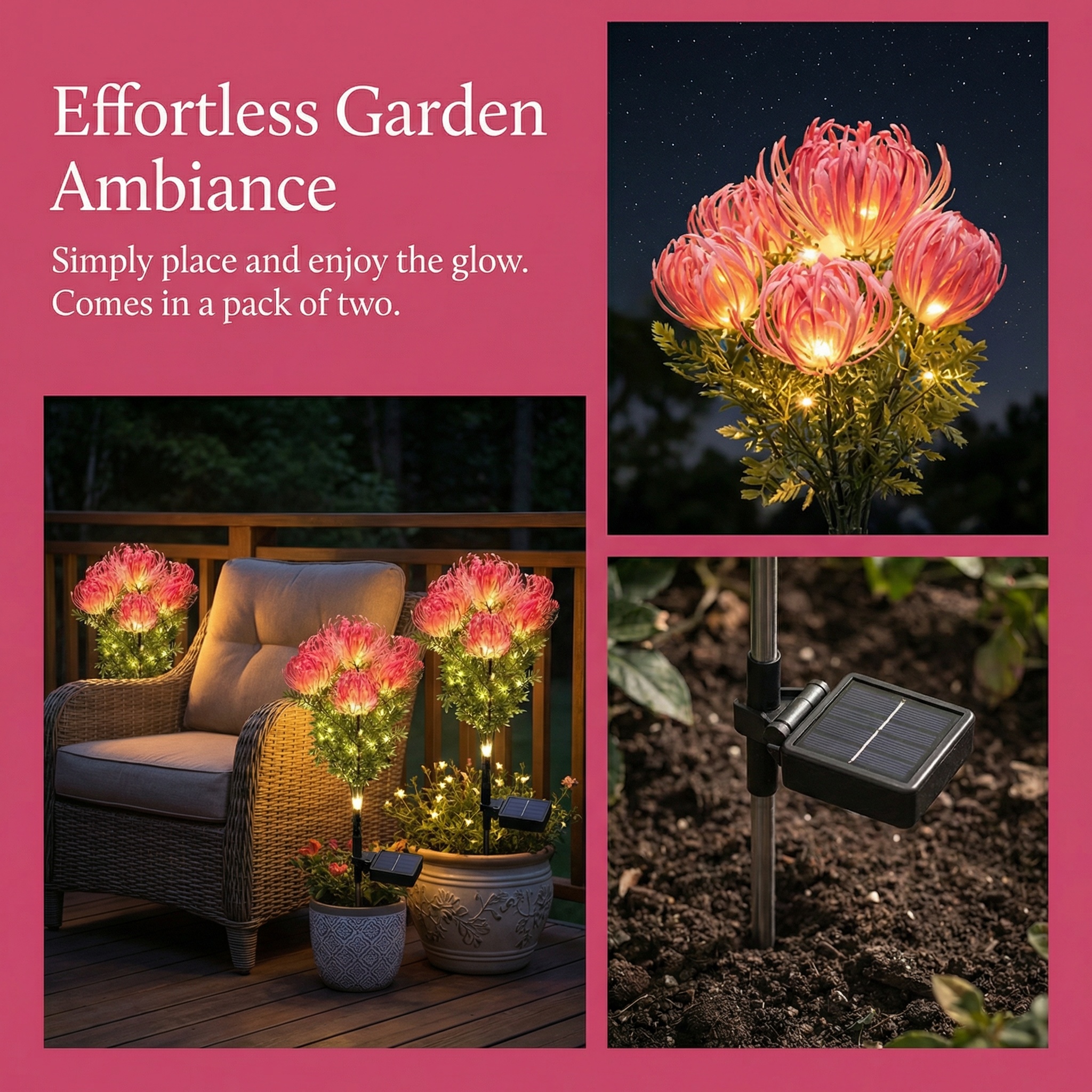 Set of  2 Outdoor Solar Lycoris Flower Garden Lights