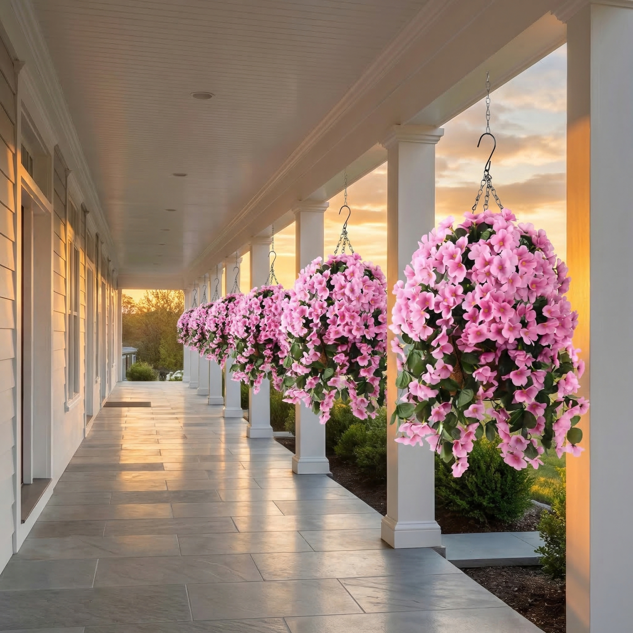 Artificial Hanging Flower Basket with Coconut Liner – Faux Outdoor Hanging Flowers Planter for Porch, Patio, Balcony & Garden Spring Decoration