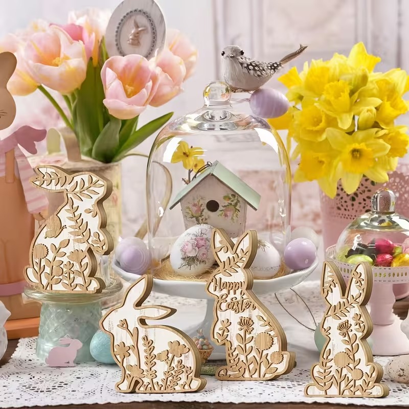Easter Rabbit Table Wooden Signboard Decorative