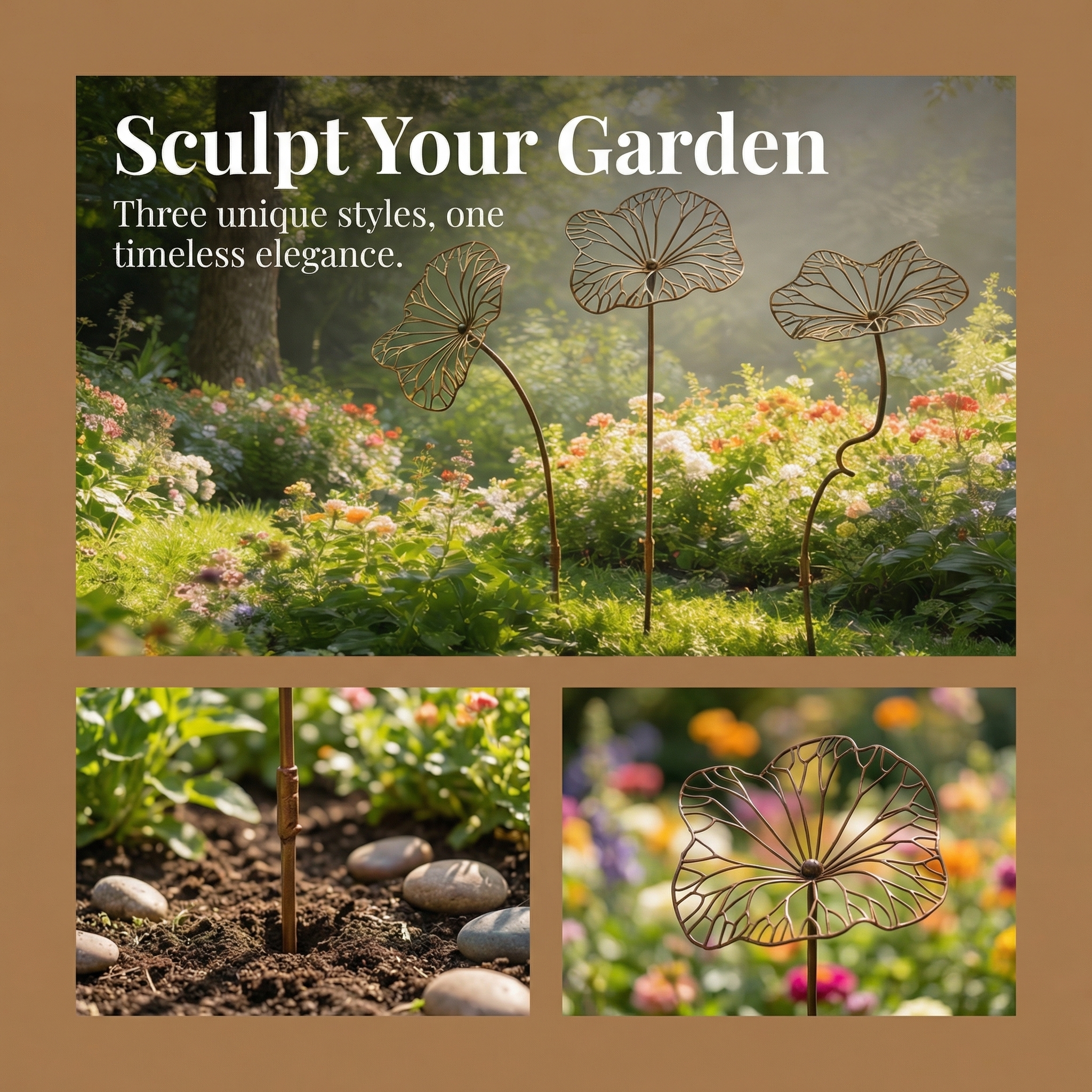 Iron Art Lotus Leaf Ground Insert with Rust-Like Finish