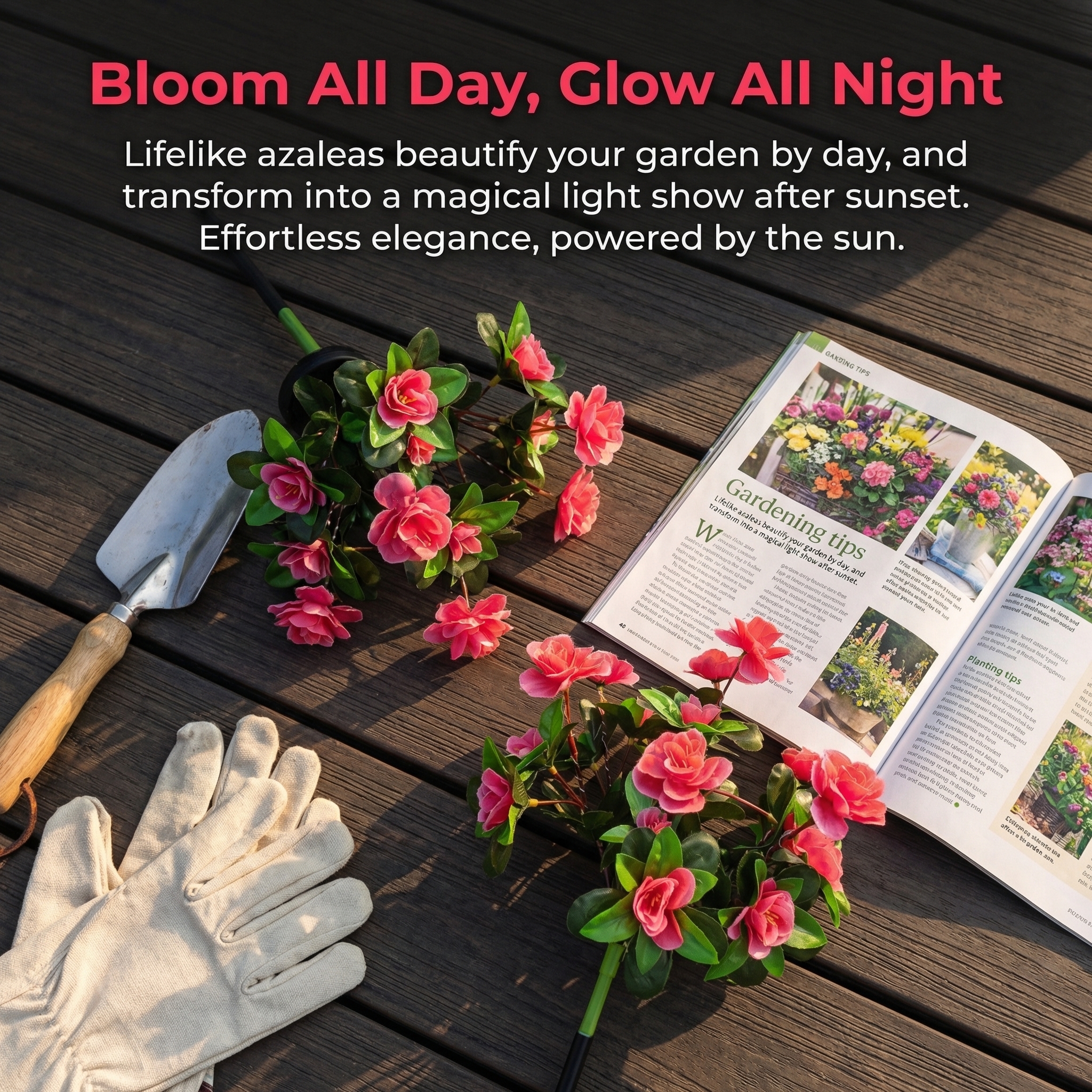 Solar Azalea Flower Garden Lights – Outdoor Waterproof LED Stake Lights, Lifelike Blooming Flowers