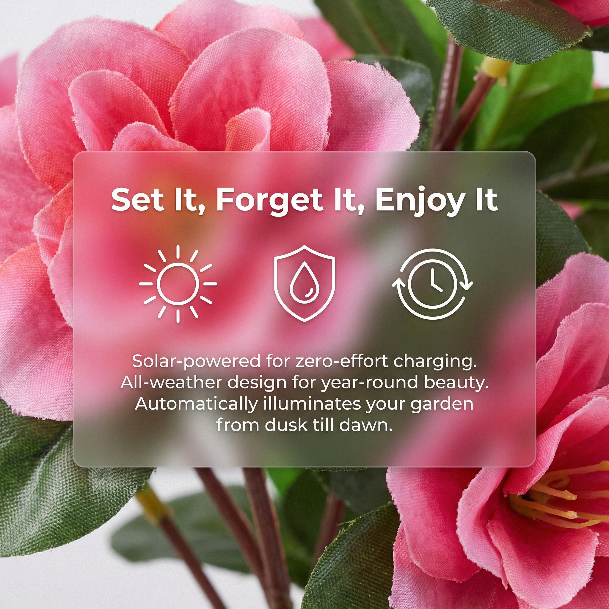 Solar Azalea Flower Garden Lights – Outdoor Waterproof LED Stake Lights, Lifelike Blooming Flowers