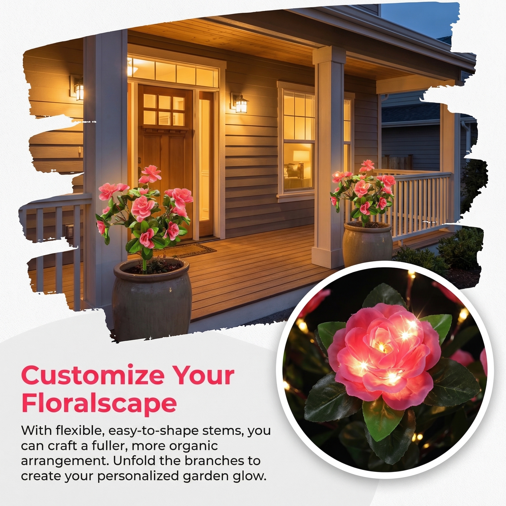 Solar Azalea Flower Garden Lights – Outdoor Waterproof LED Stake Lights, Lifelike Blooming Flowers
