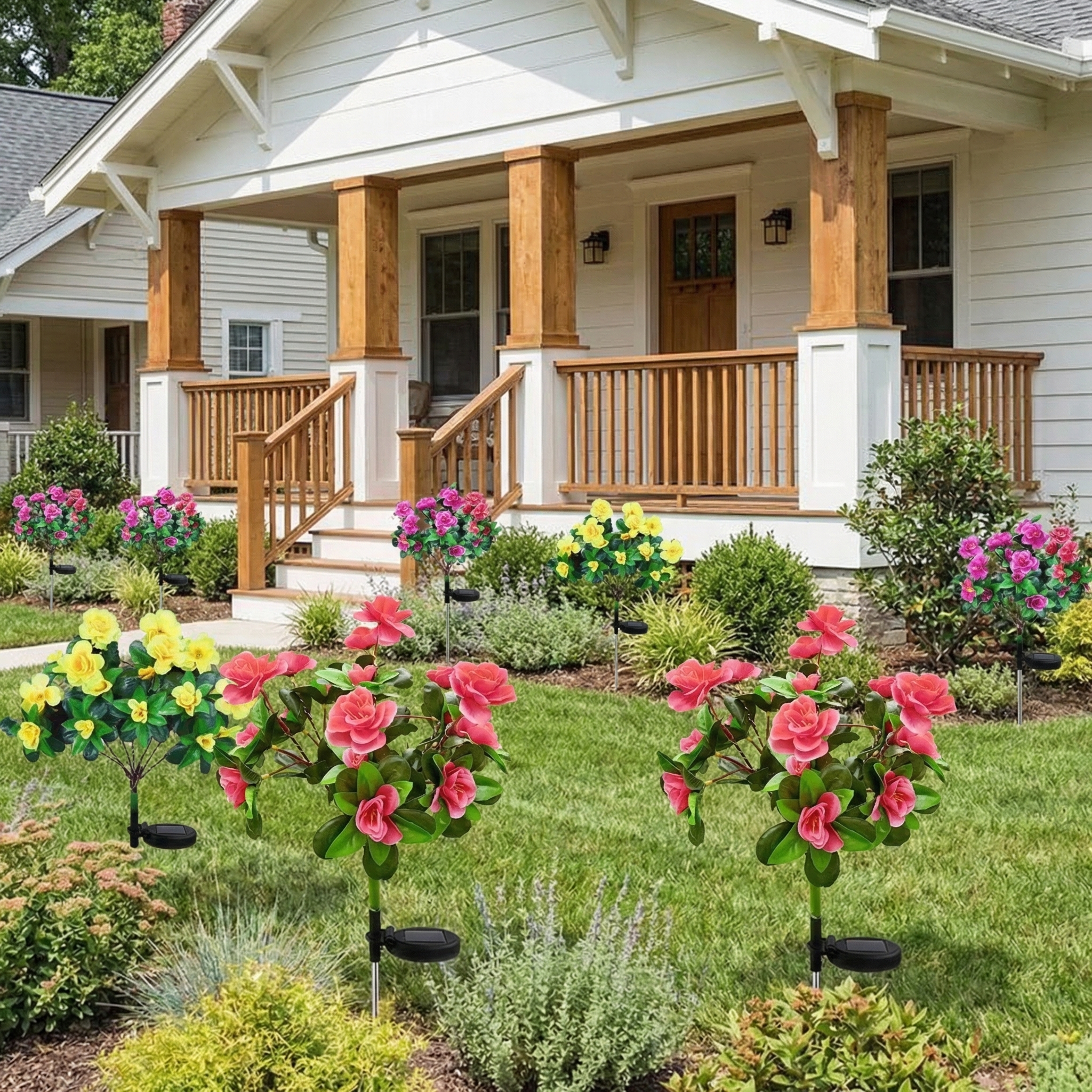 Solar Azalea Flower Garden Lights – Outdoor Waterproof LED Stake Lights, Lifelike Blooming Flowers