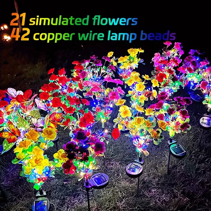 Solar Azalea Flower Garden Lights – Outdoor Waterproof LED Stake Lights, Lifelike Blooming Flowers