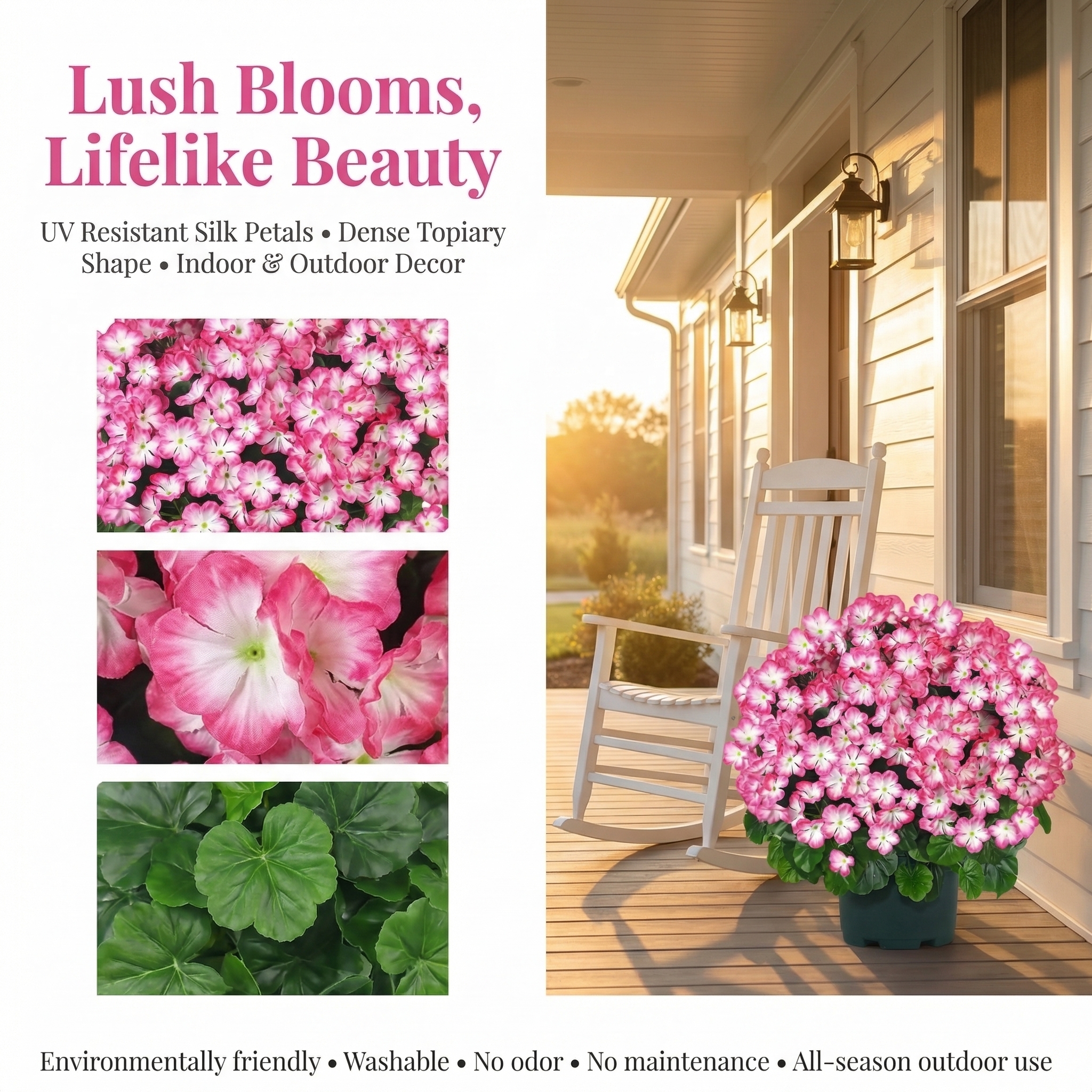 Artificial Geranium Bush – 20 Inch Outdoor Potted Artificial Plant for Front Porch